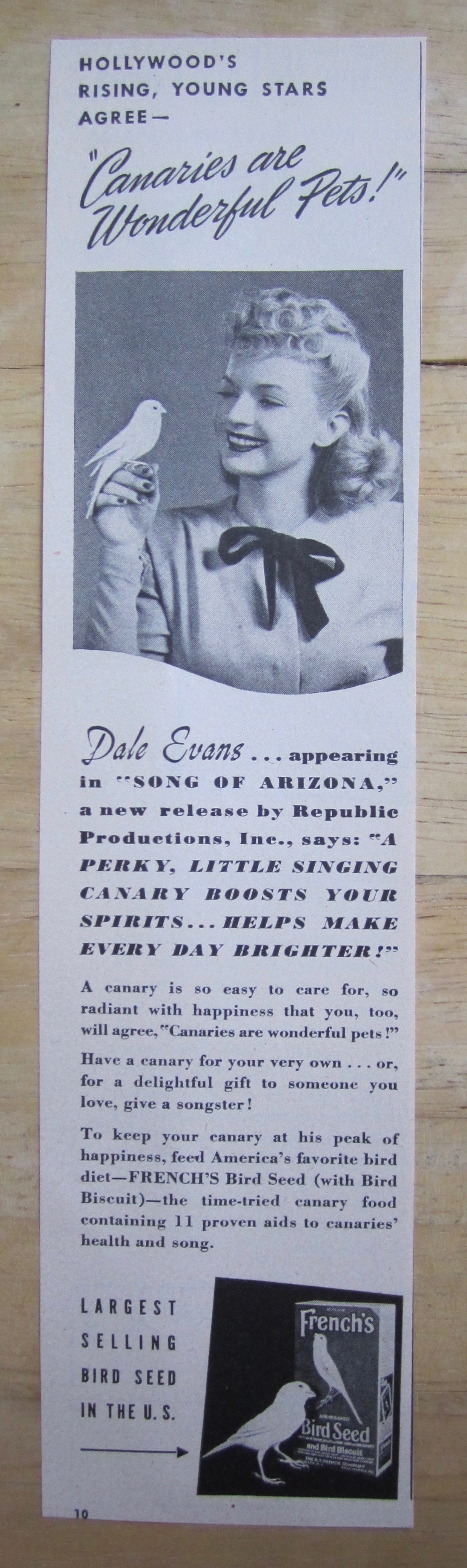 1946 French's Bird Seed with Dale Evans & Canary