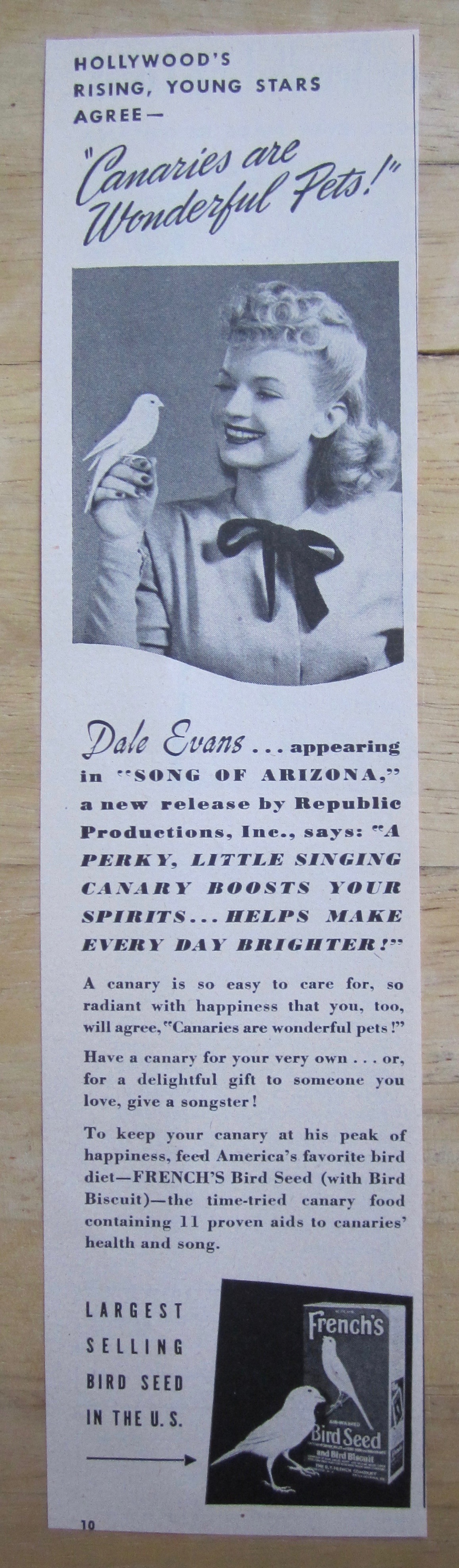 1946 French's Bird Seed with Dale Evans & Canary