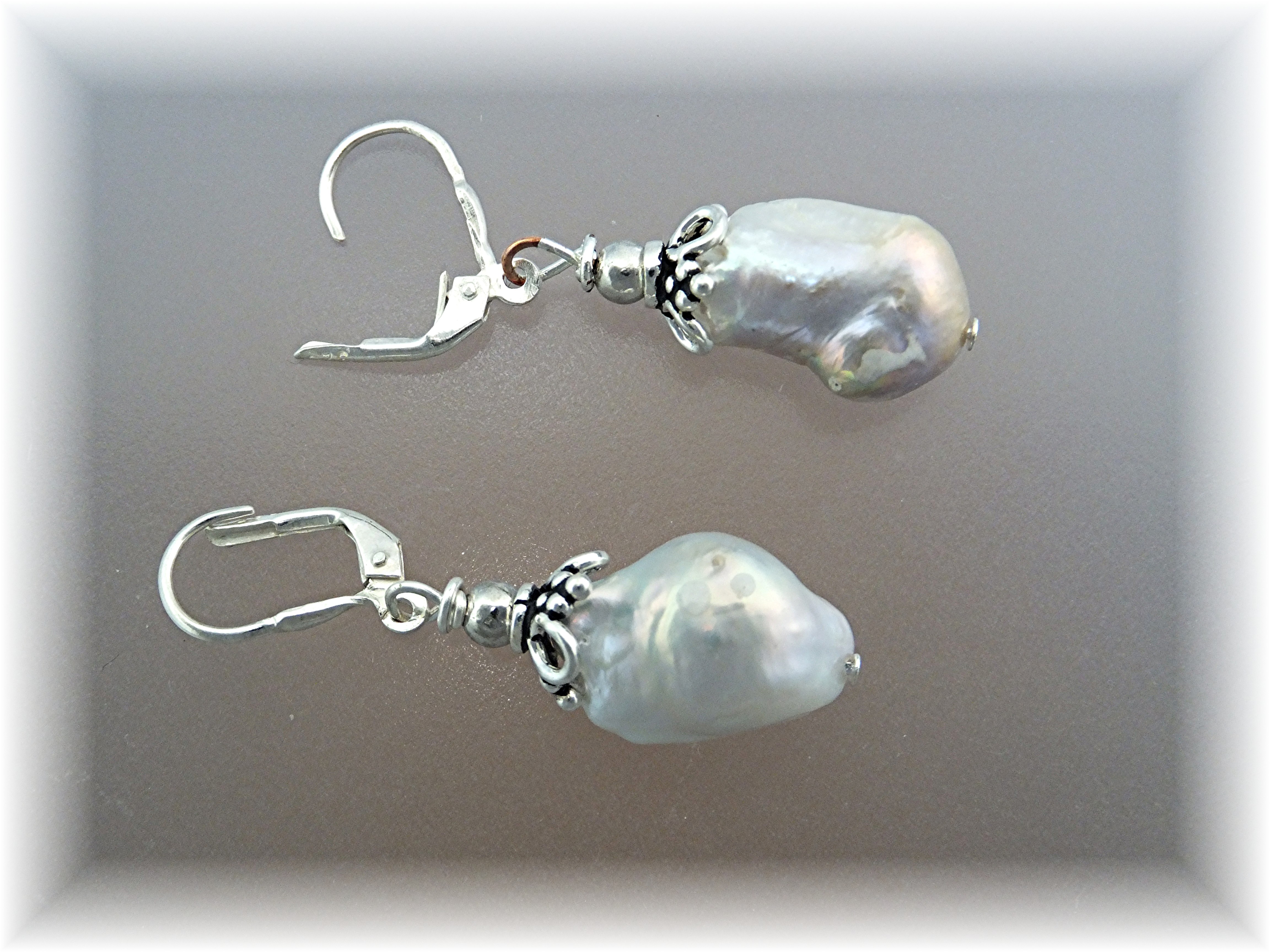 Earrings Sterling Silver Baroque Pearl Leverback