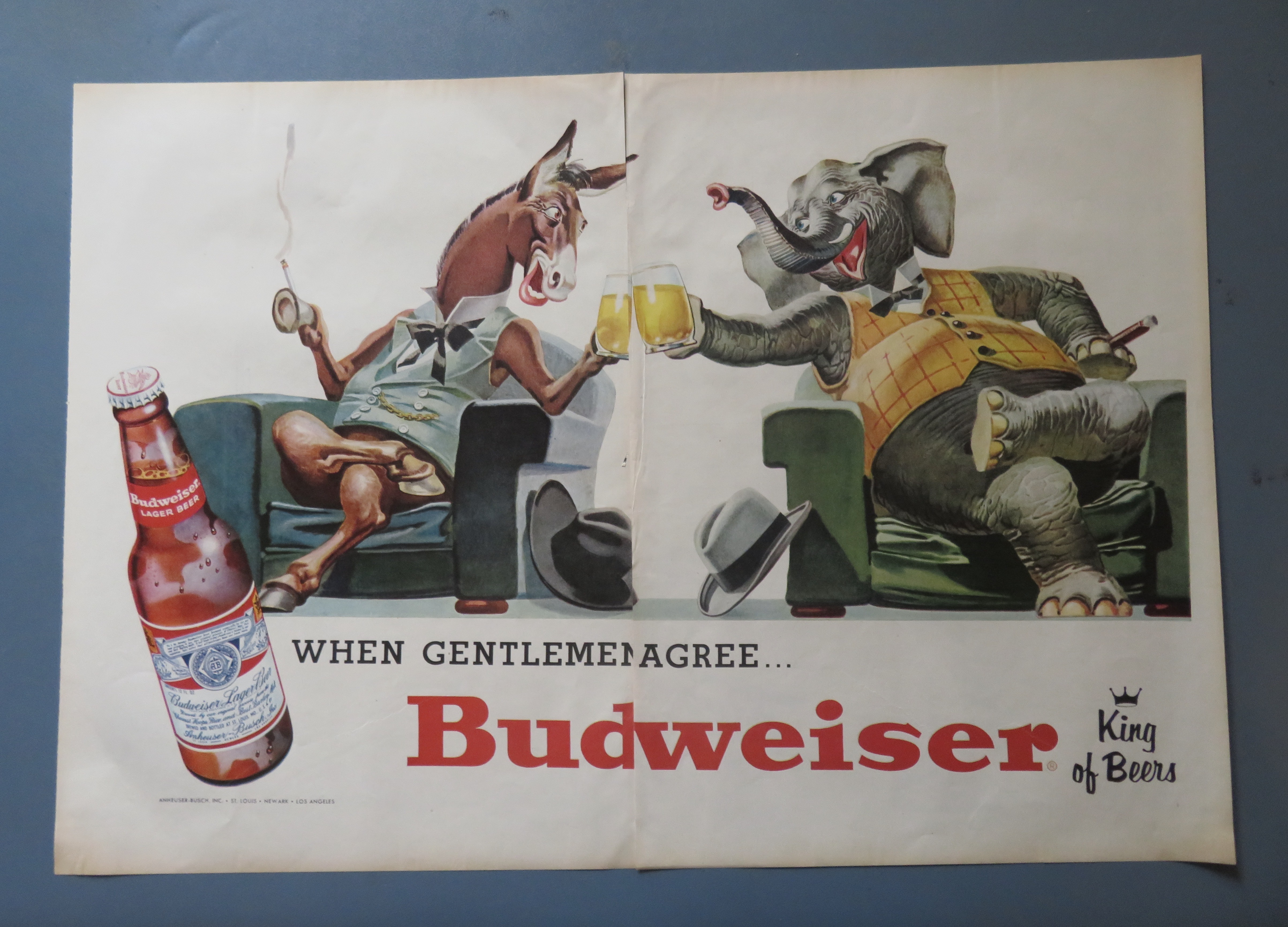 1956 Budweiser Beer with Donkey & Elephant