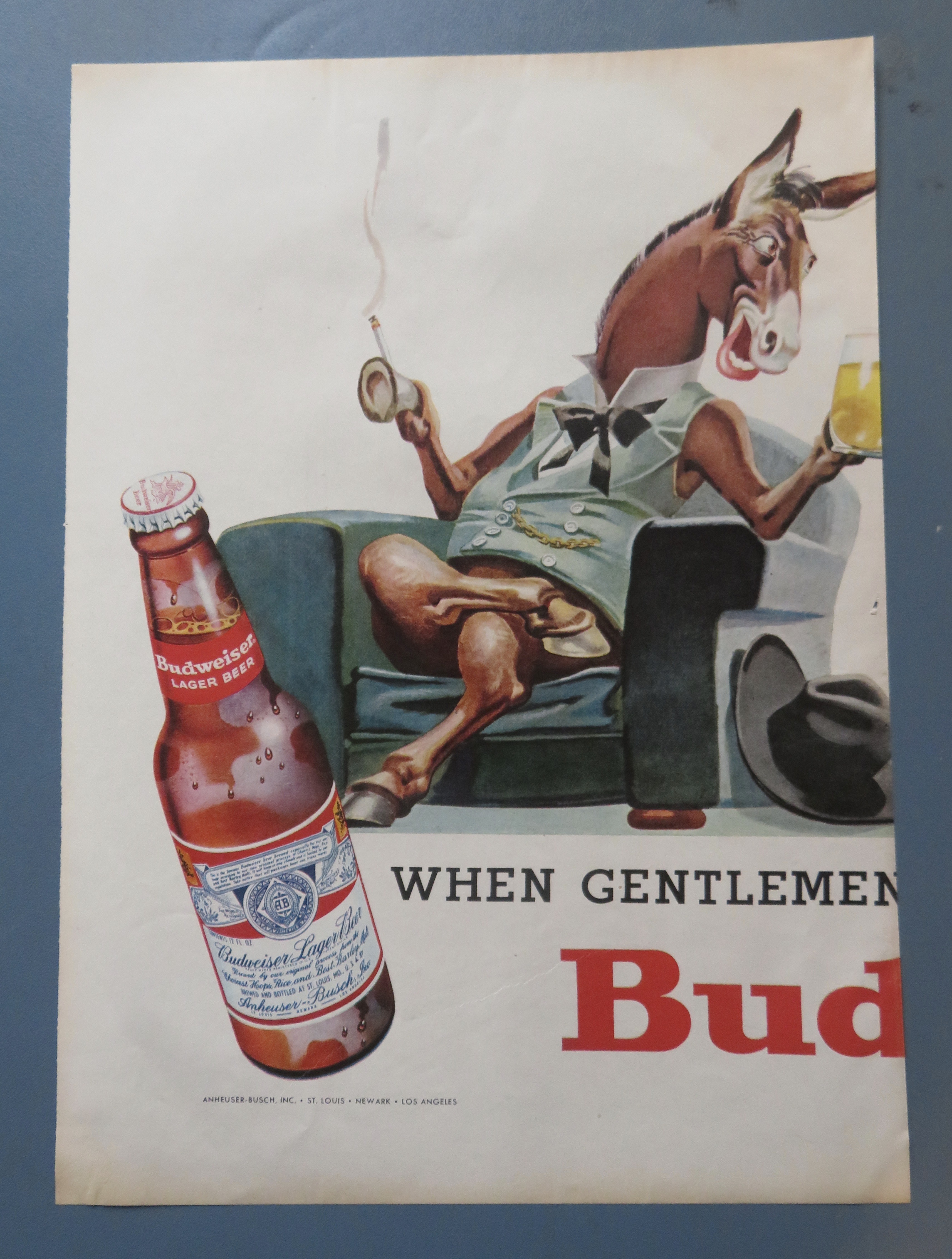 1956 Budweiser Beer with Donkey & Elephant