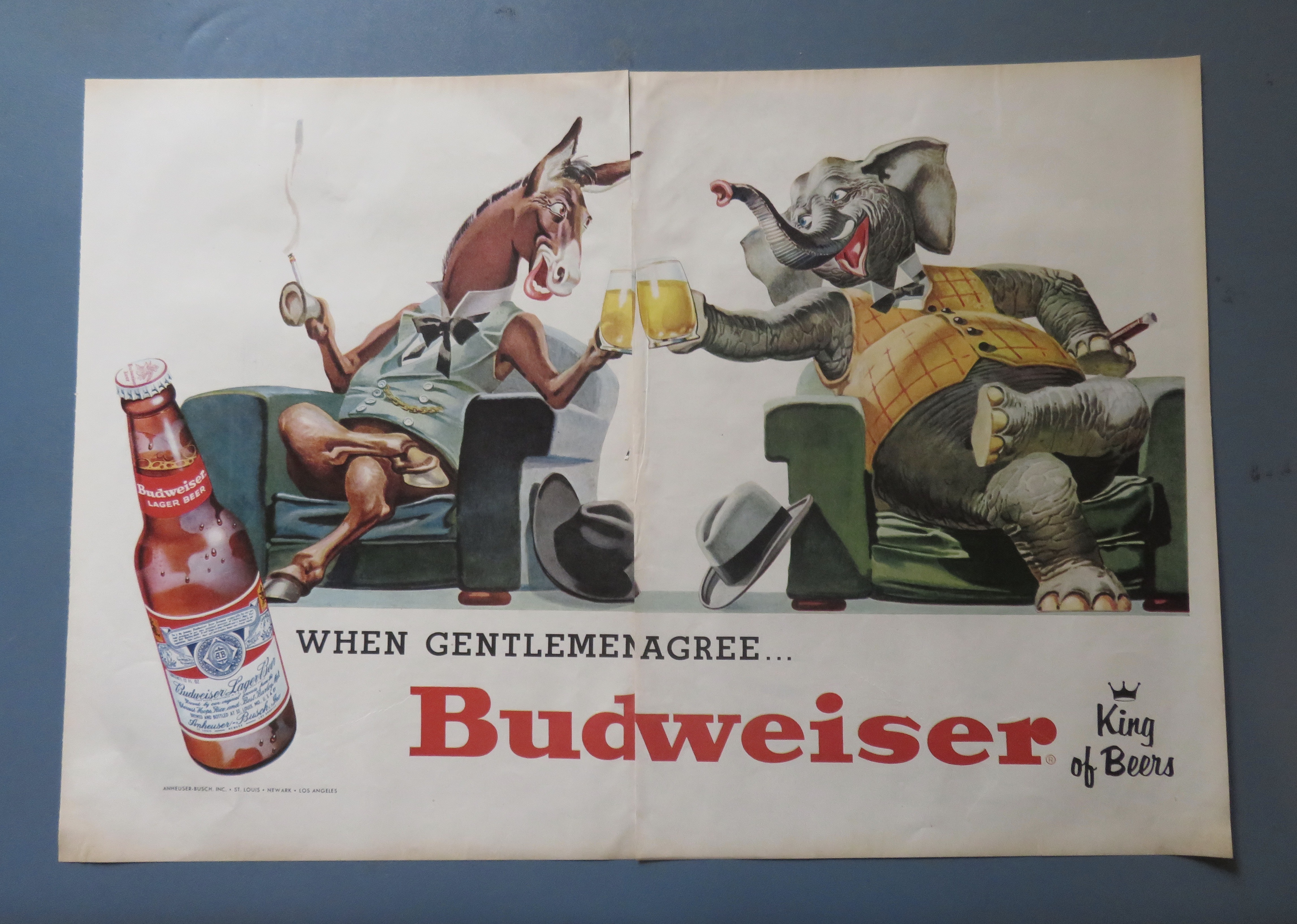 1956 Budweiser Beer with Donkey & Elephant