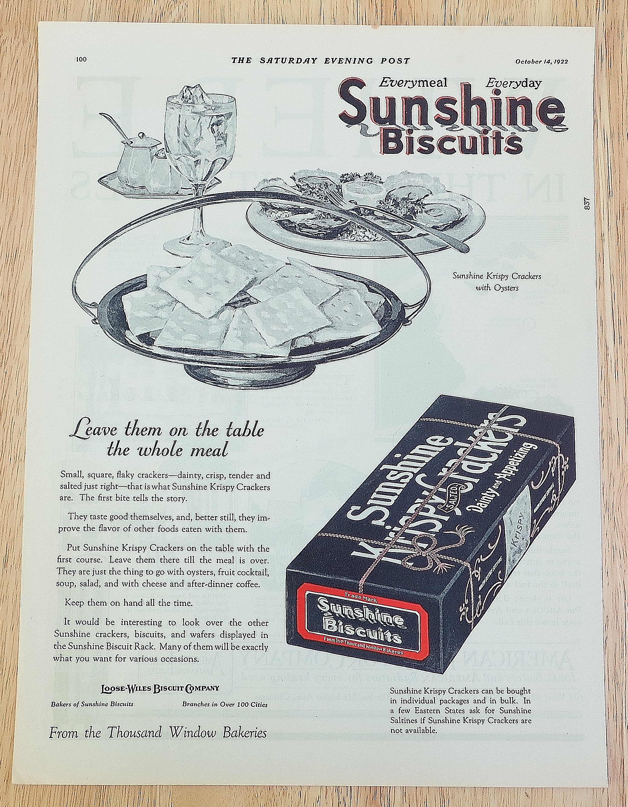 1922 Sunshine Biscuits With Oysters