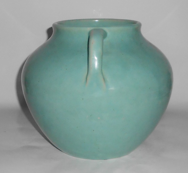 VINTAGE Zanesville Stoneware Art Pottery #B-17 Seacrest Green Twin Handle Vase