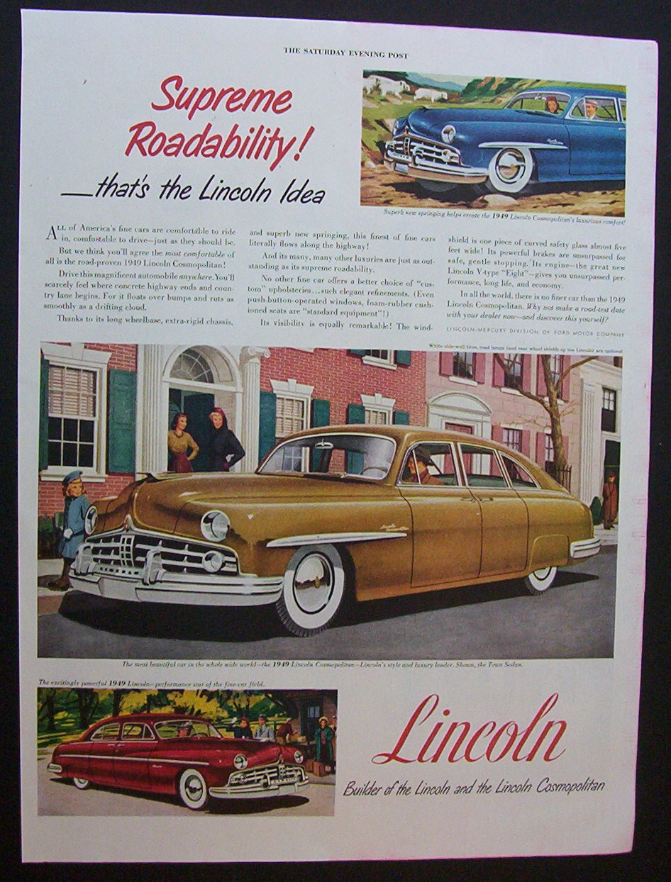 1949 Dual Ad: Kelly Tires  & Lincoln  Cars