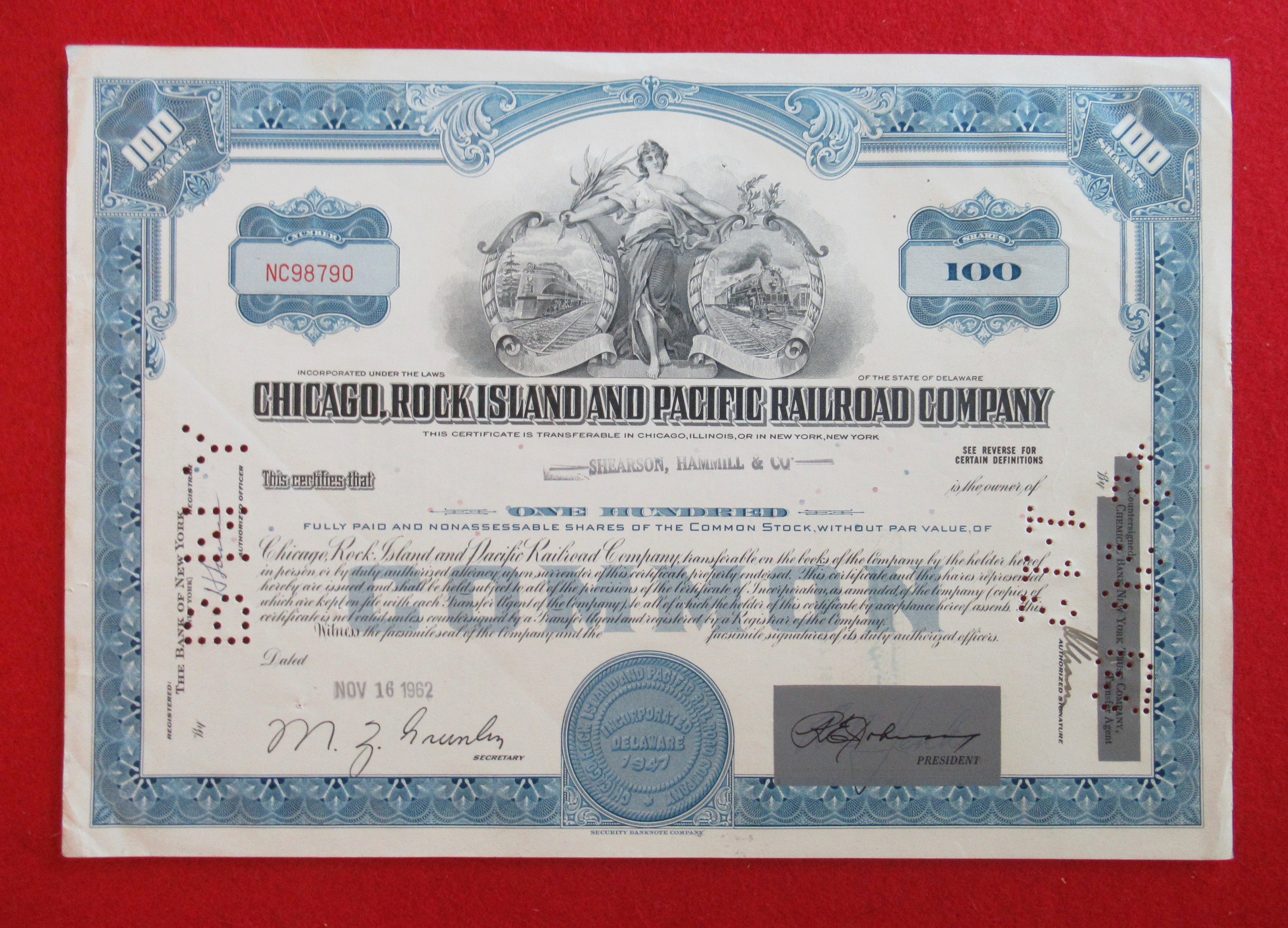 Chicago, Rock Island & Pacific Stock Certificate 1962