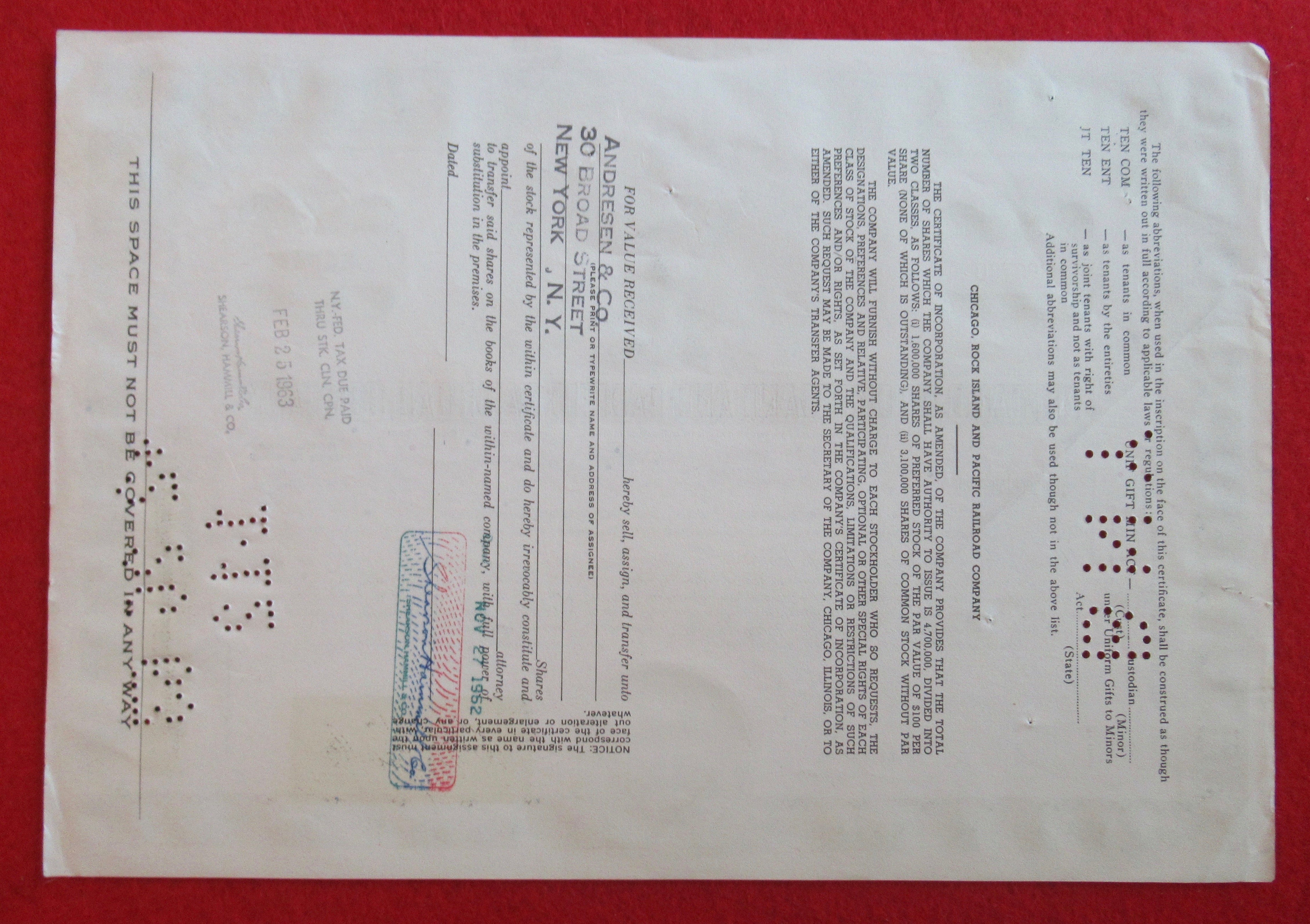 Chicago, Rock Island & Pacific Stock Certificate 1962