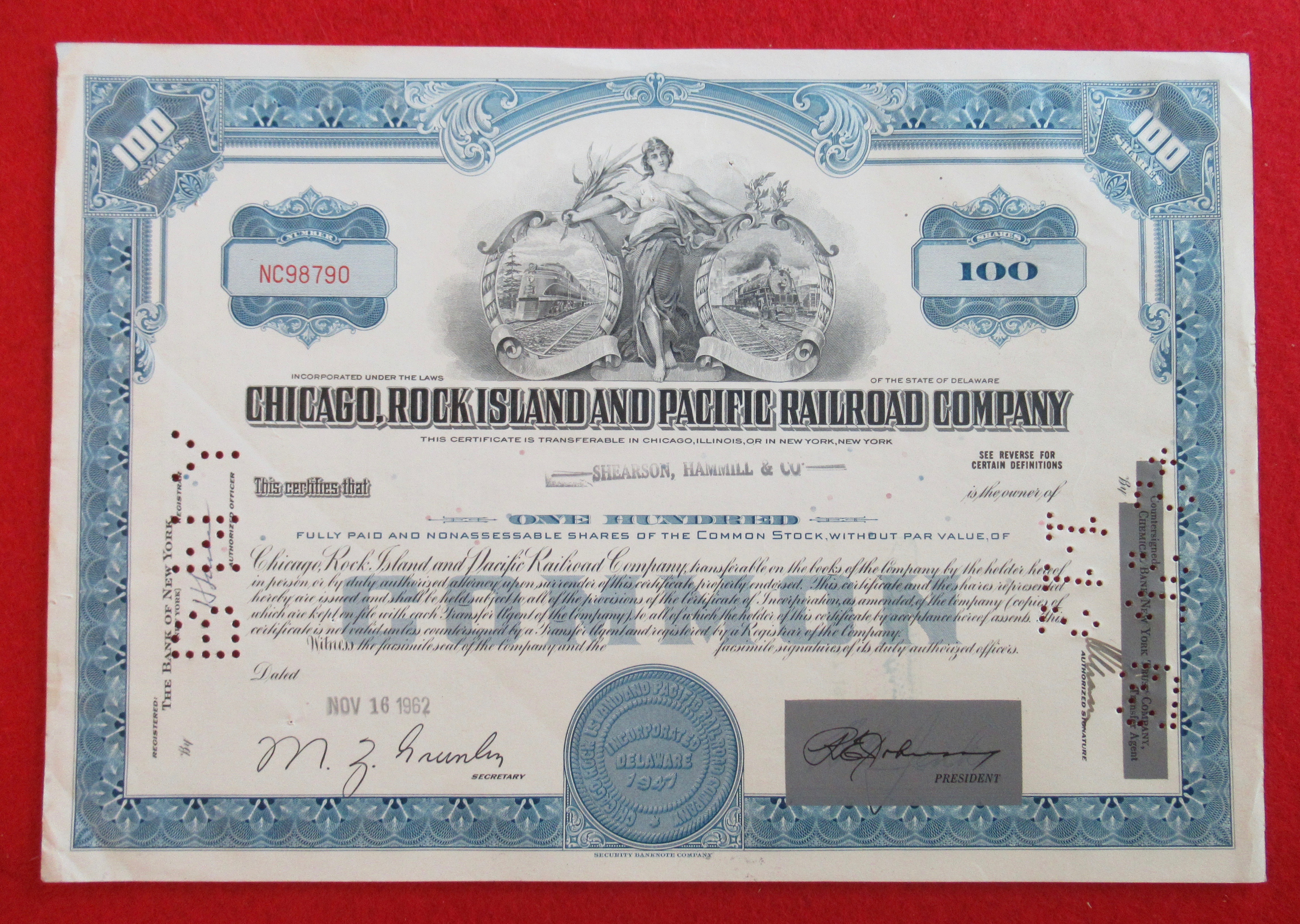 Chicago, Rock Island & Pacific Stock Certificate 1962
