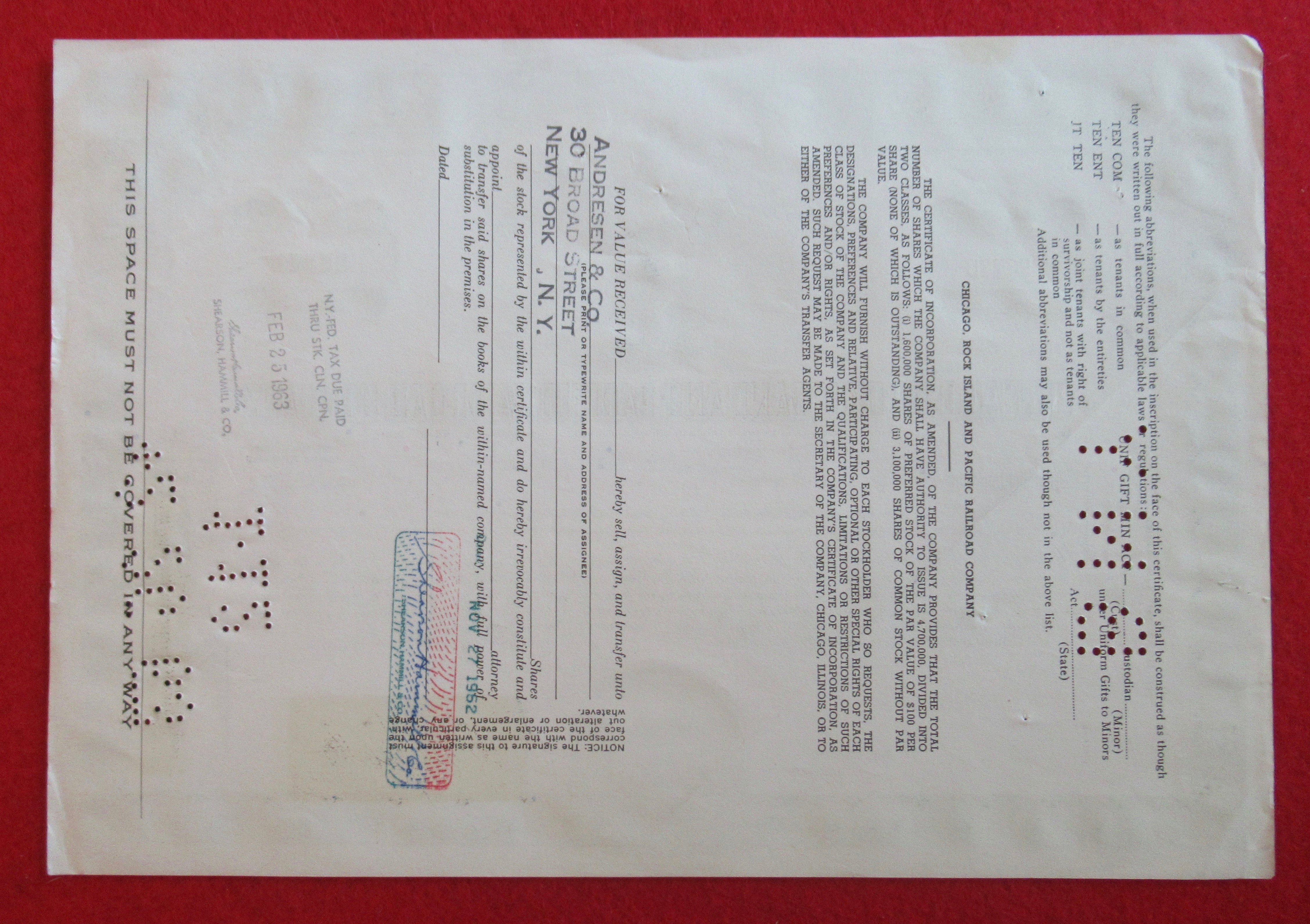 Chicago, Rock Island & Pacific Stock Certificate 1962