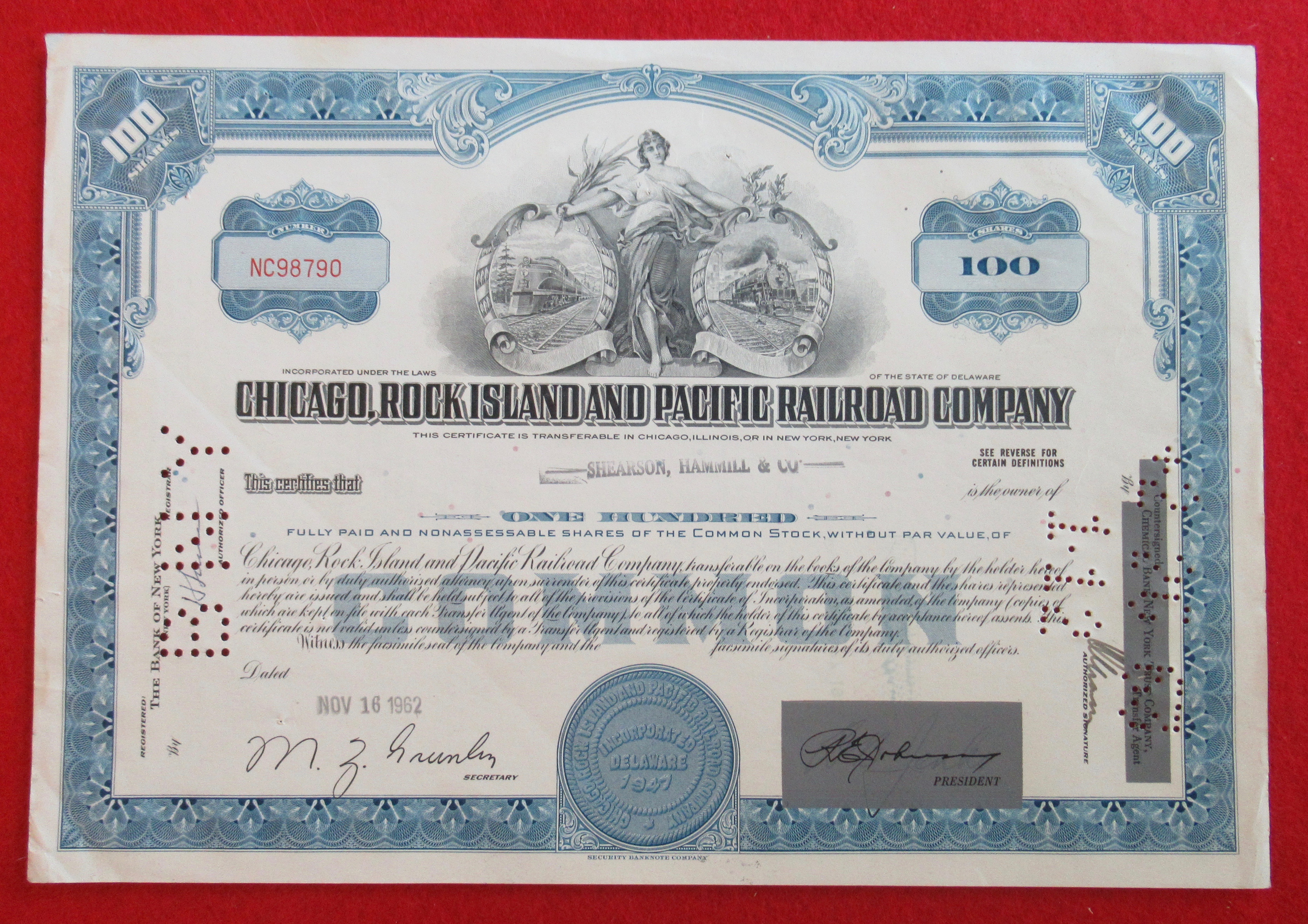 Chicago, Rock Island & Pacific Stock Certificate 1962