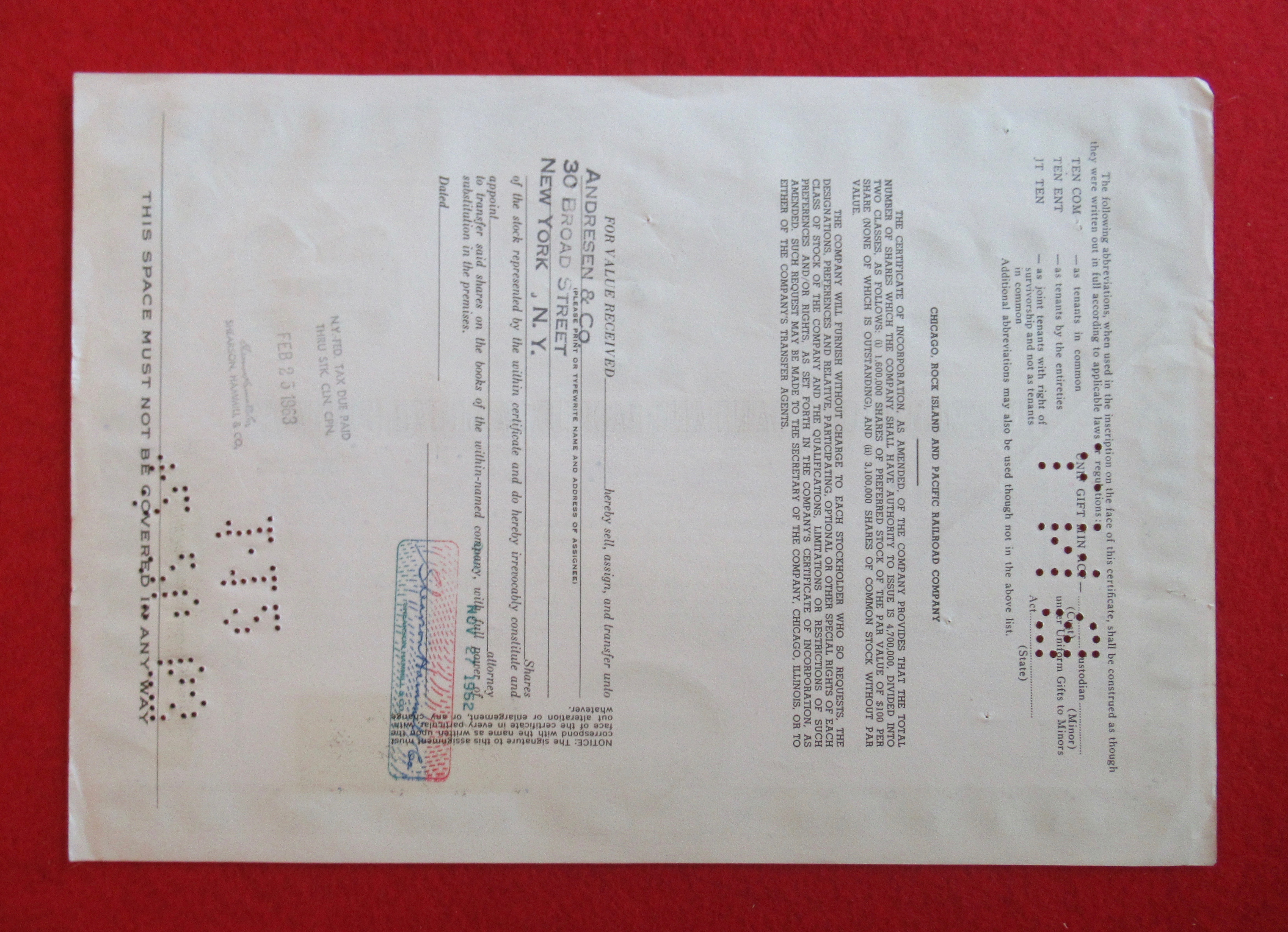Chicago, Rock Island & Pacific Stock Certificate 1962