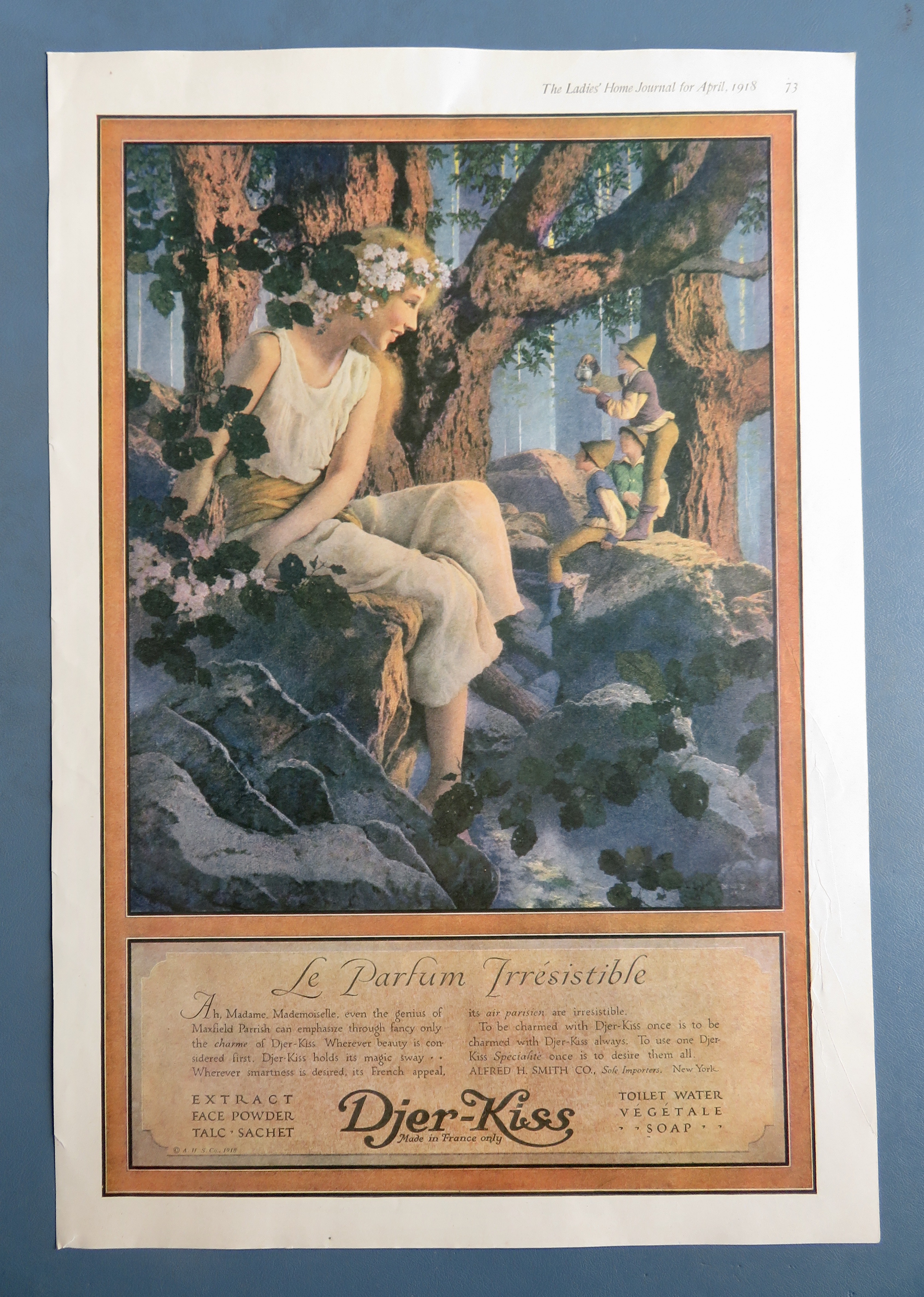 1918 Djer Kiss Perfume with Girl & Fairies By Parrish