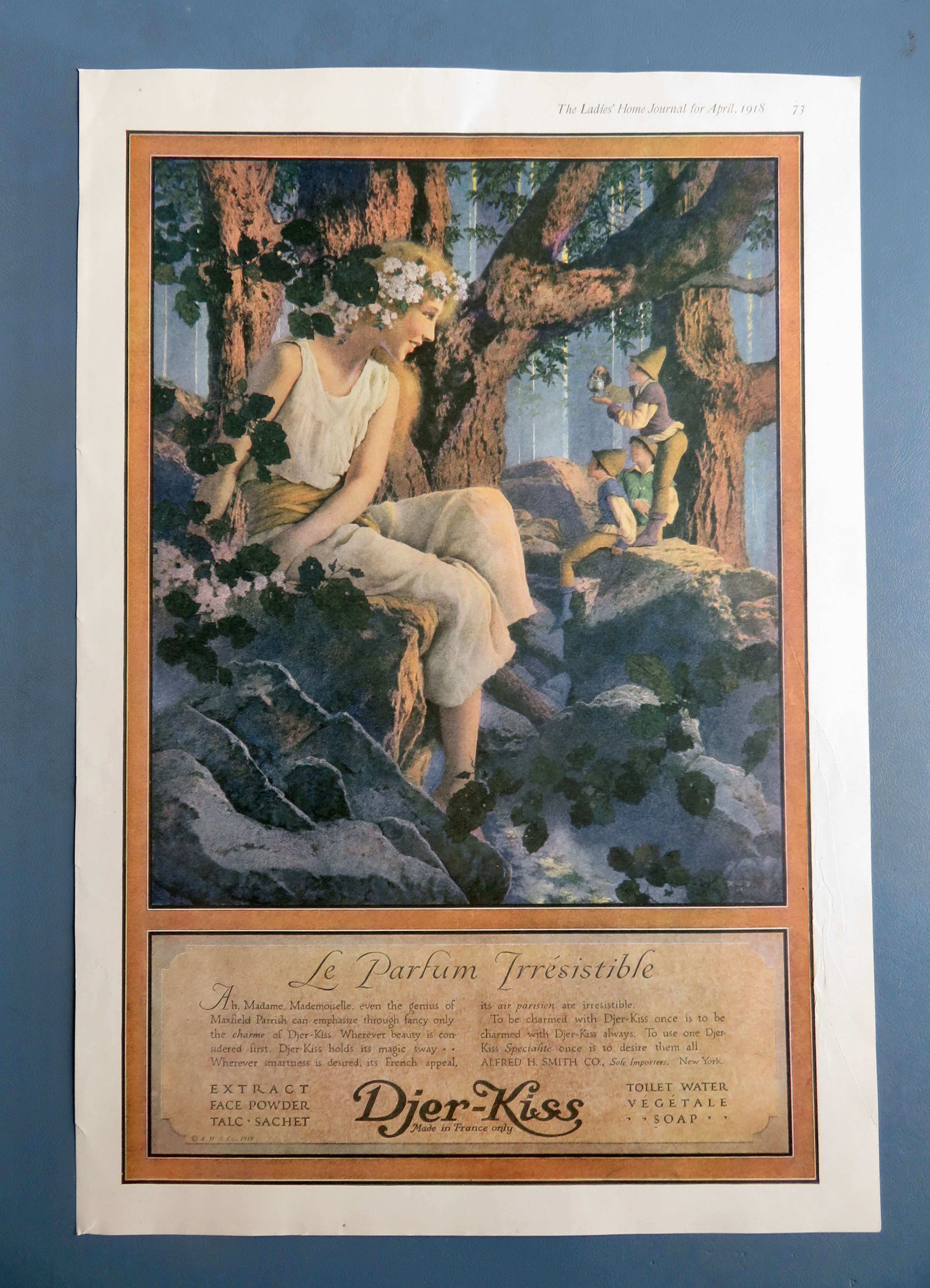 1918 Djer Kiss Perfume with Girl & Fairies By Parrish