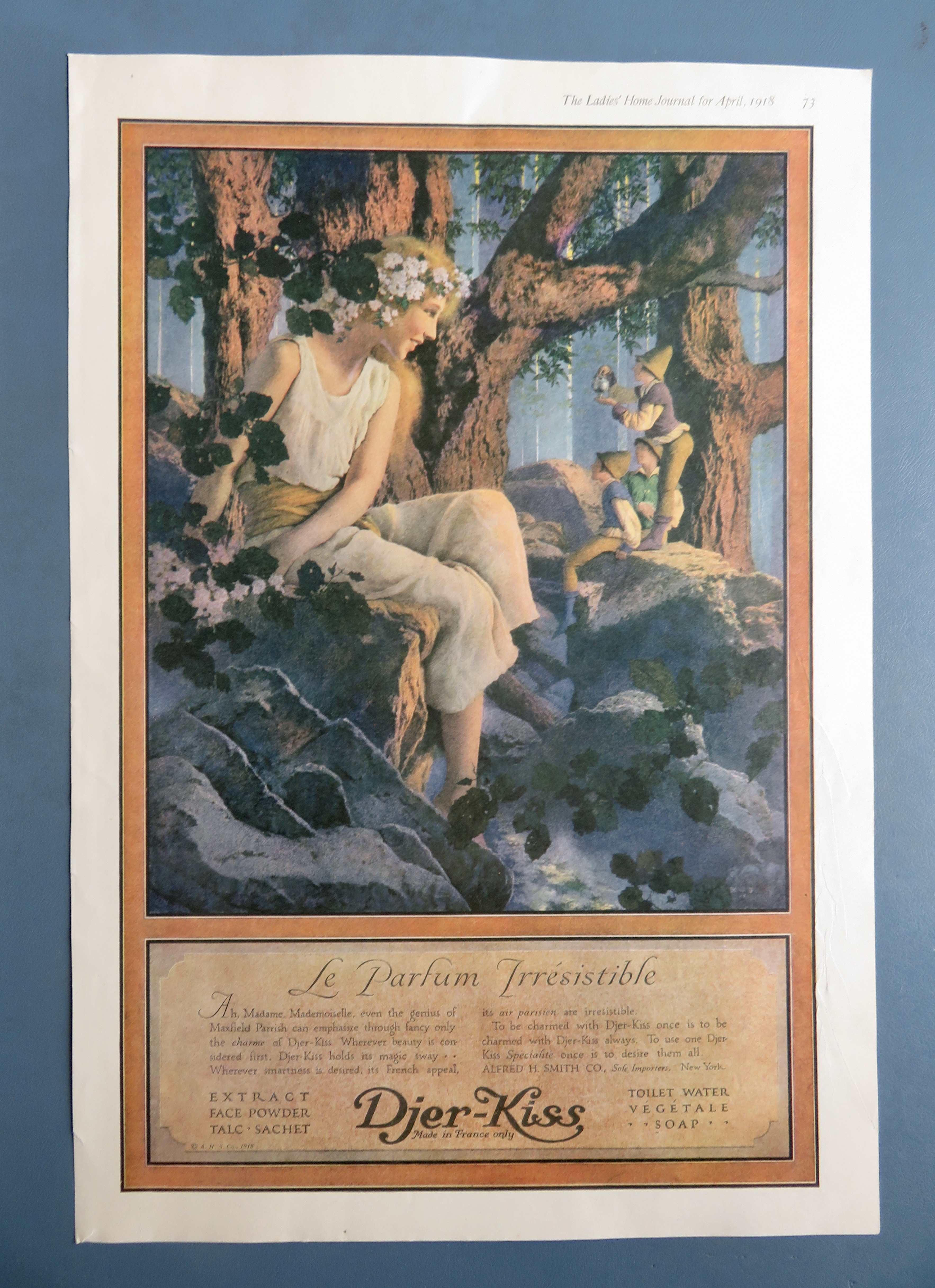 1918 Djer Kiss Perfume with Girl & Fairies By Parrish