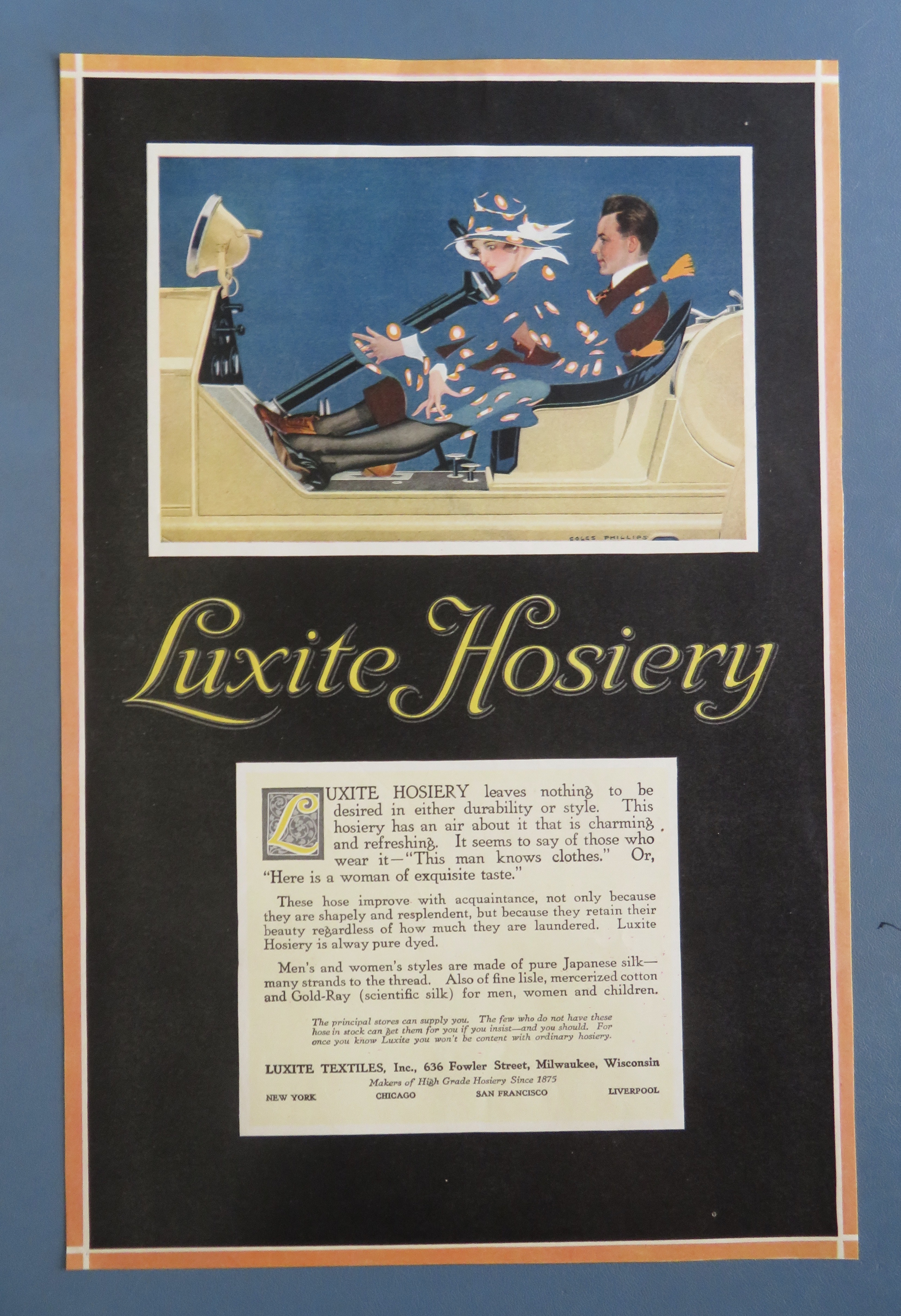 1918 Luxite Hosiery with Woman & Man in a Car