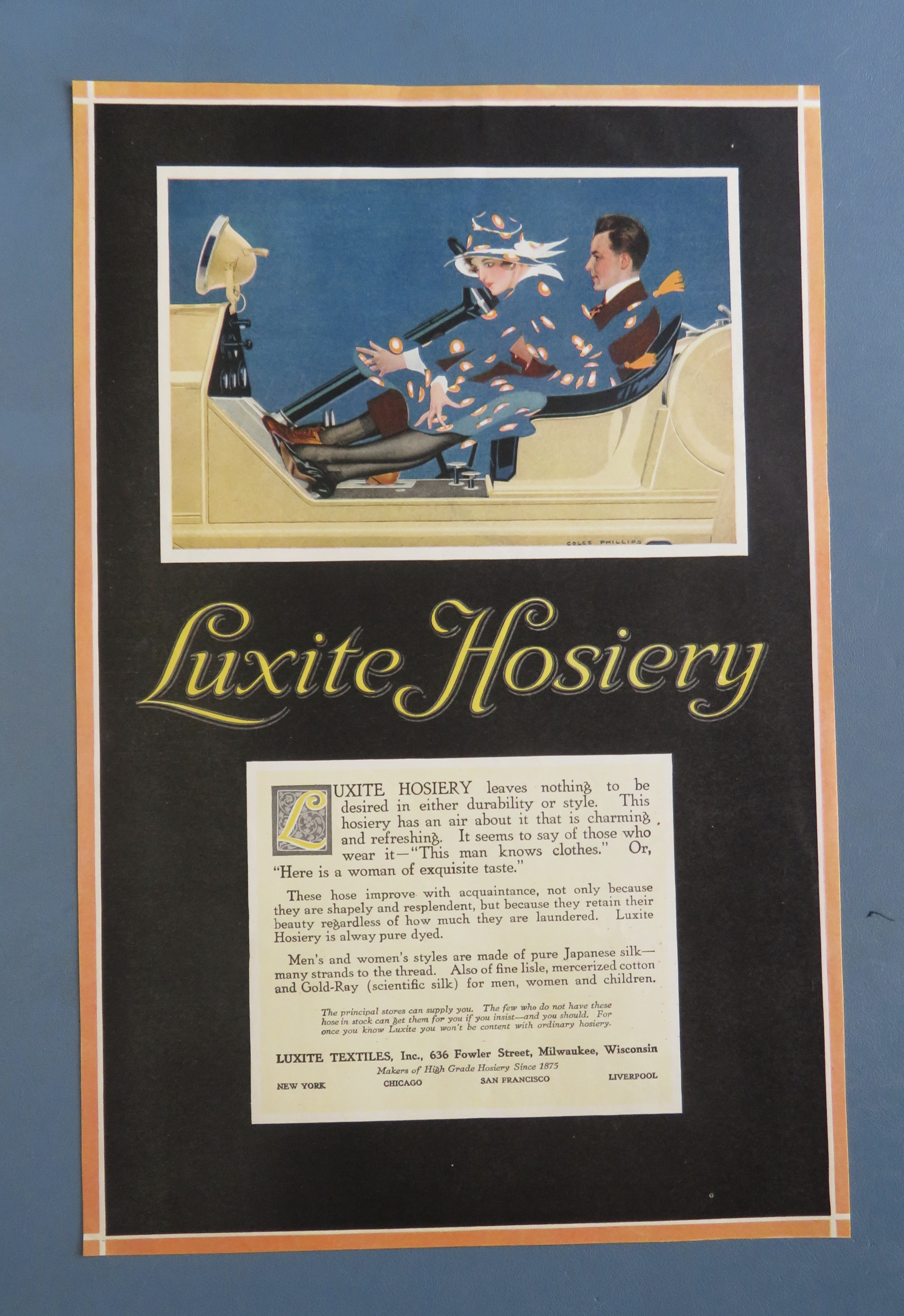 1918 Luxite Hosiery with Woman & Man in a Car