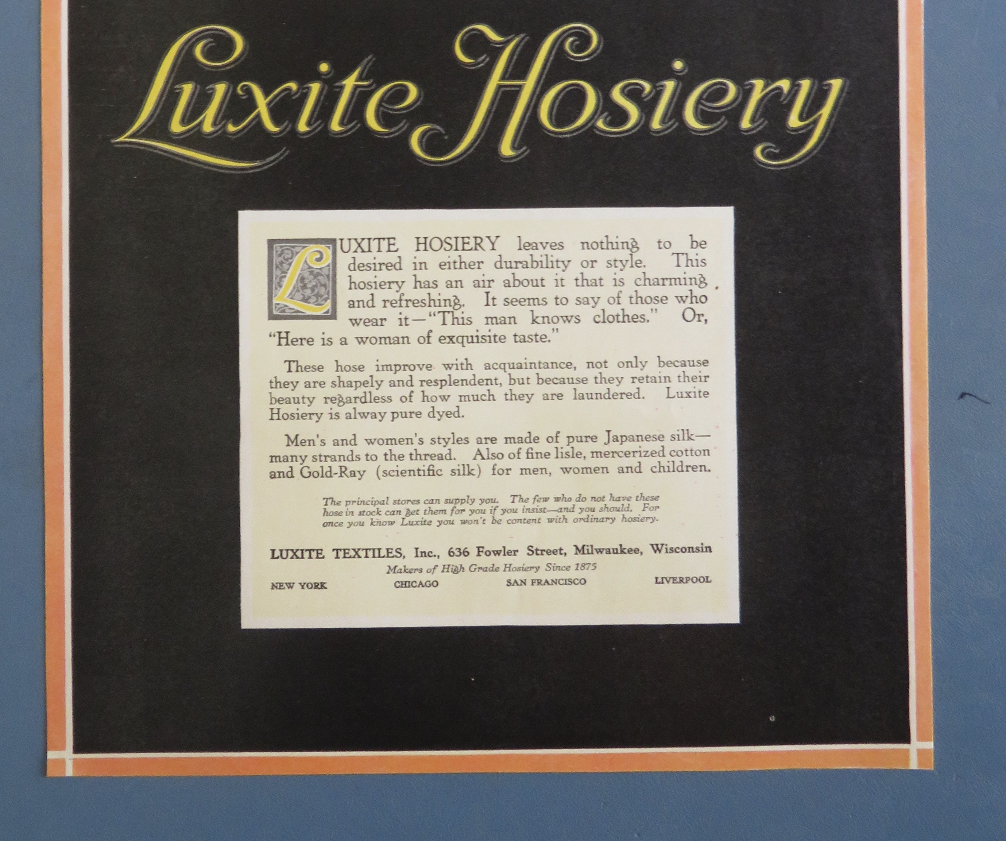 1918 Luxite Hosiery with Woman & Man in a Car