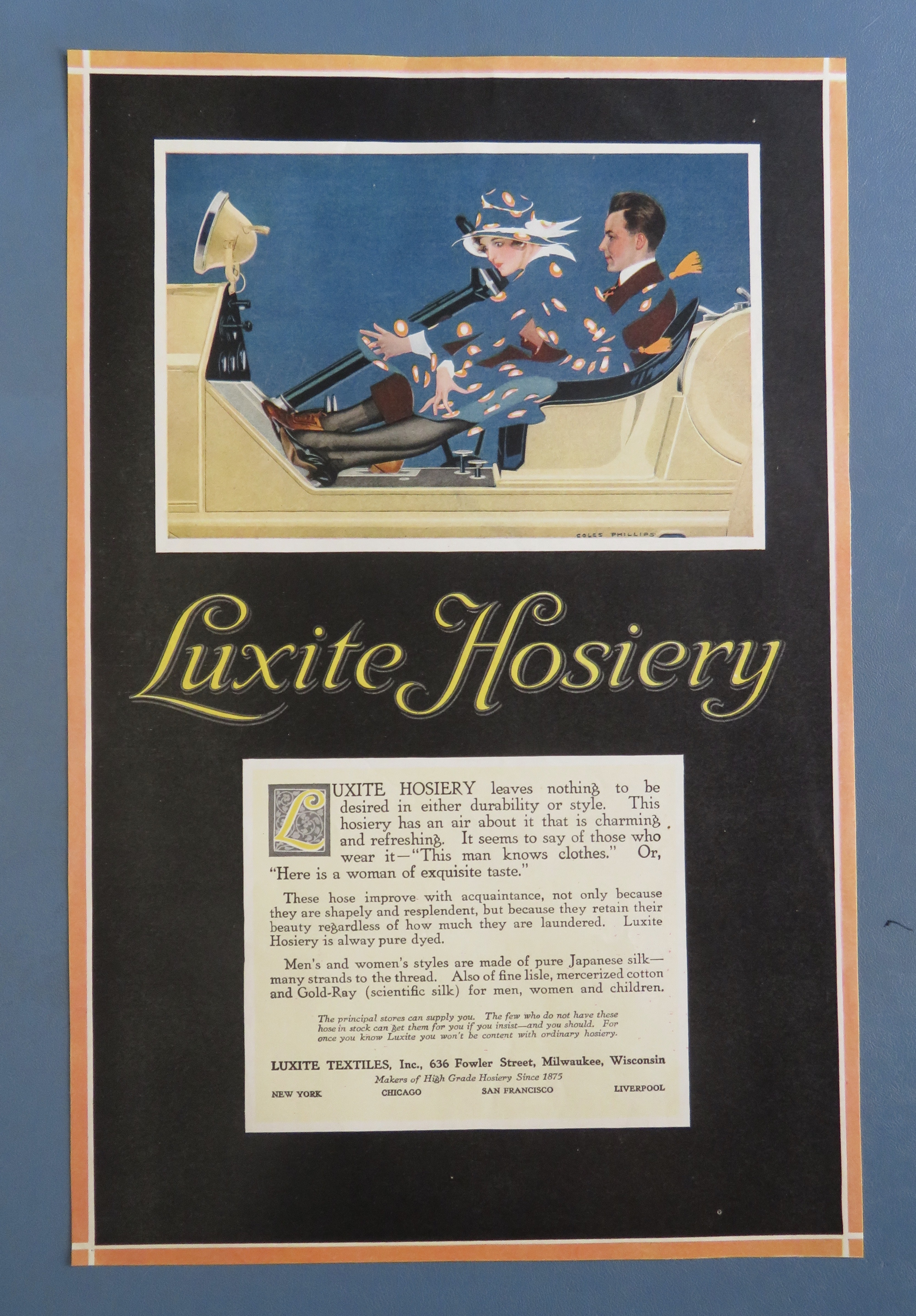 1918 Luxite Hosiery with Woman & Man in a Car