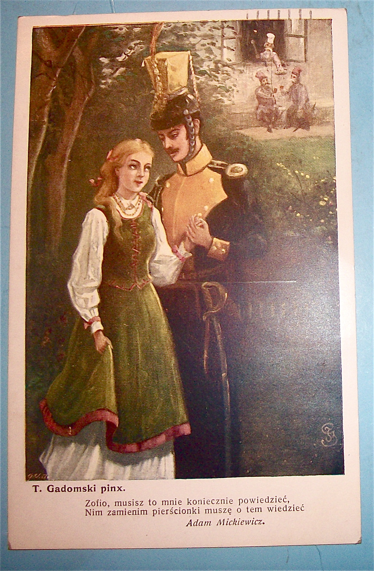 T. Gadomski Pinx Postcard With Soldier & Woman