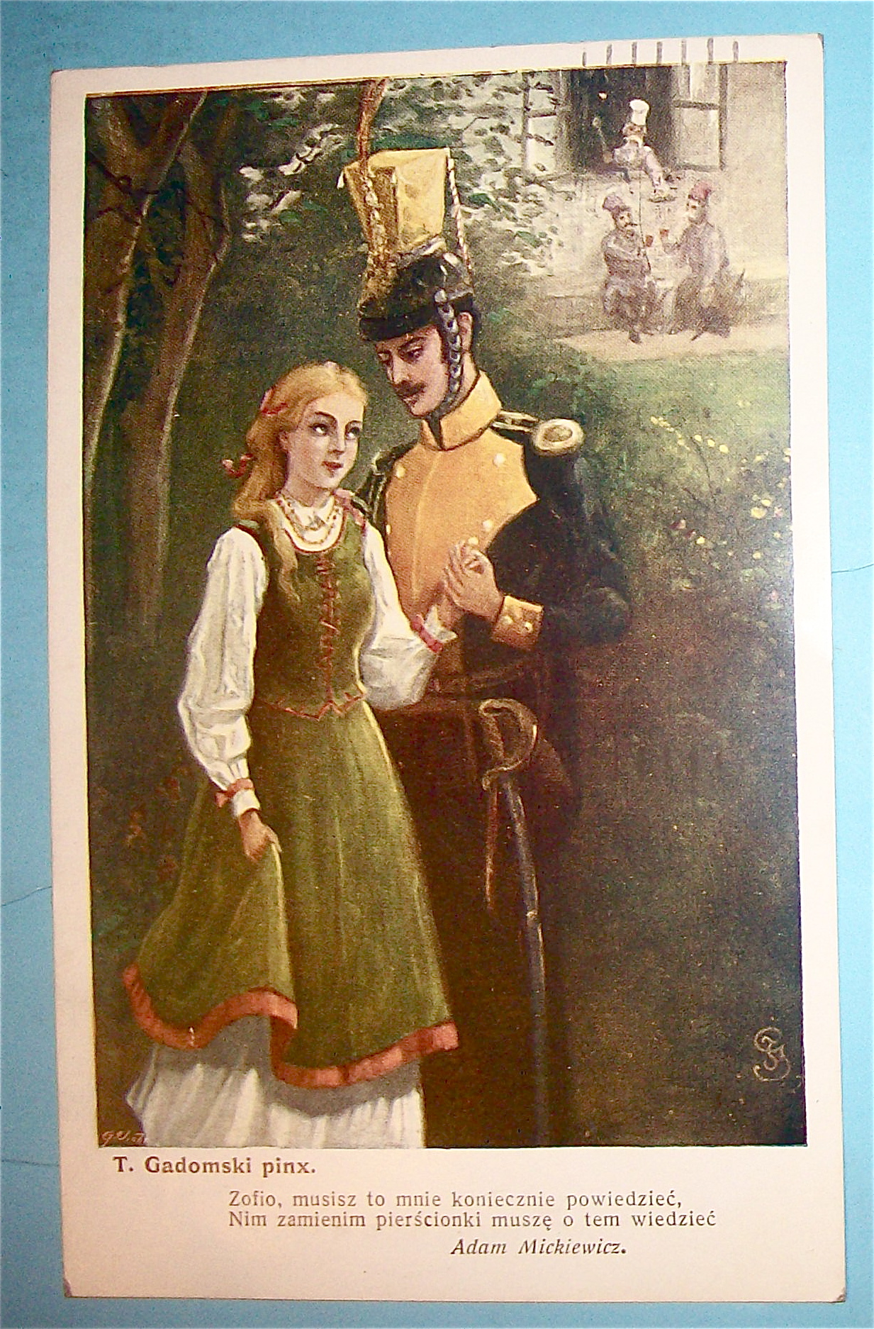 T. Gadomski Pinx Postcard With Soldier & Woman