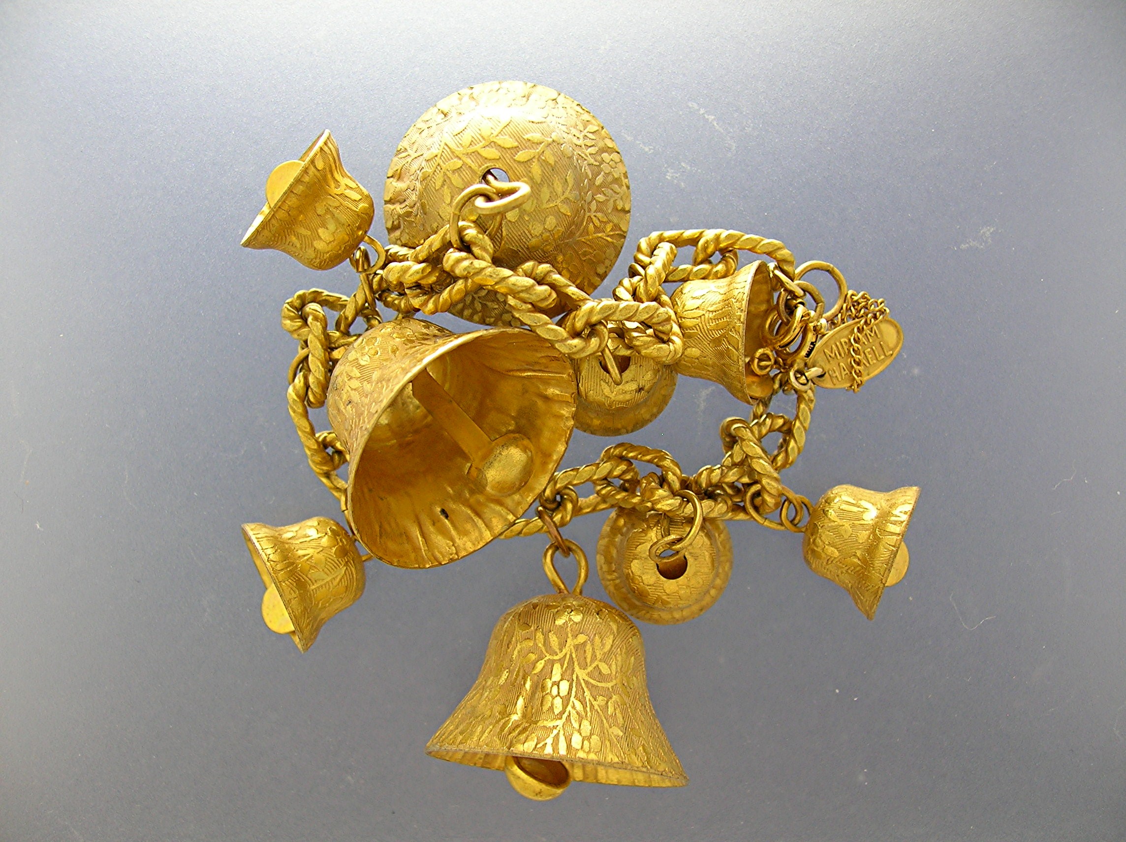 Miriam Haskell Gold Bells Bracelet and Earrings.