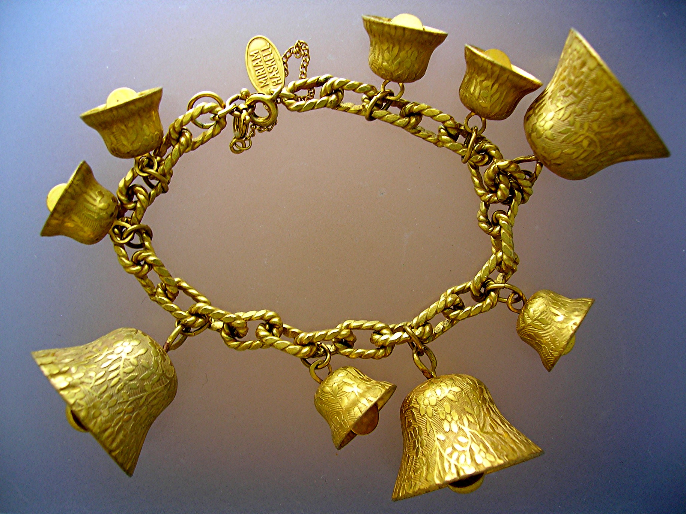 Miriam Haskell Gold Bells Bracelet and Earrings.