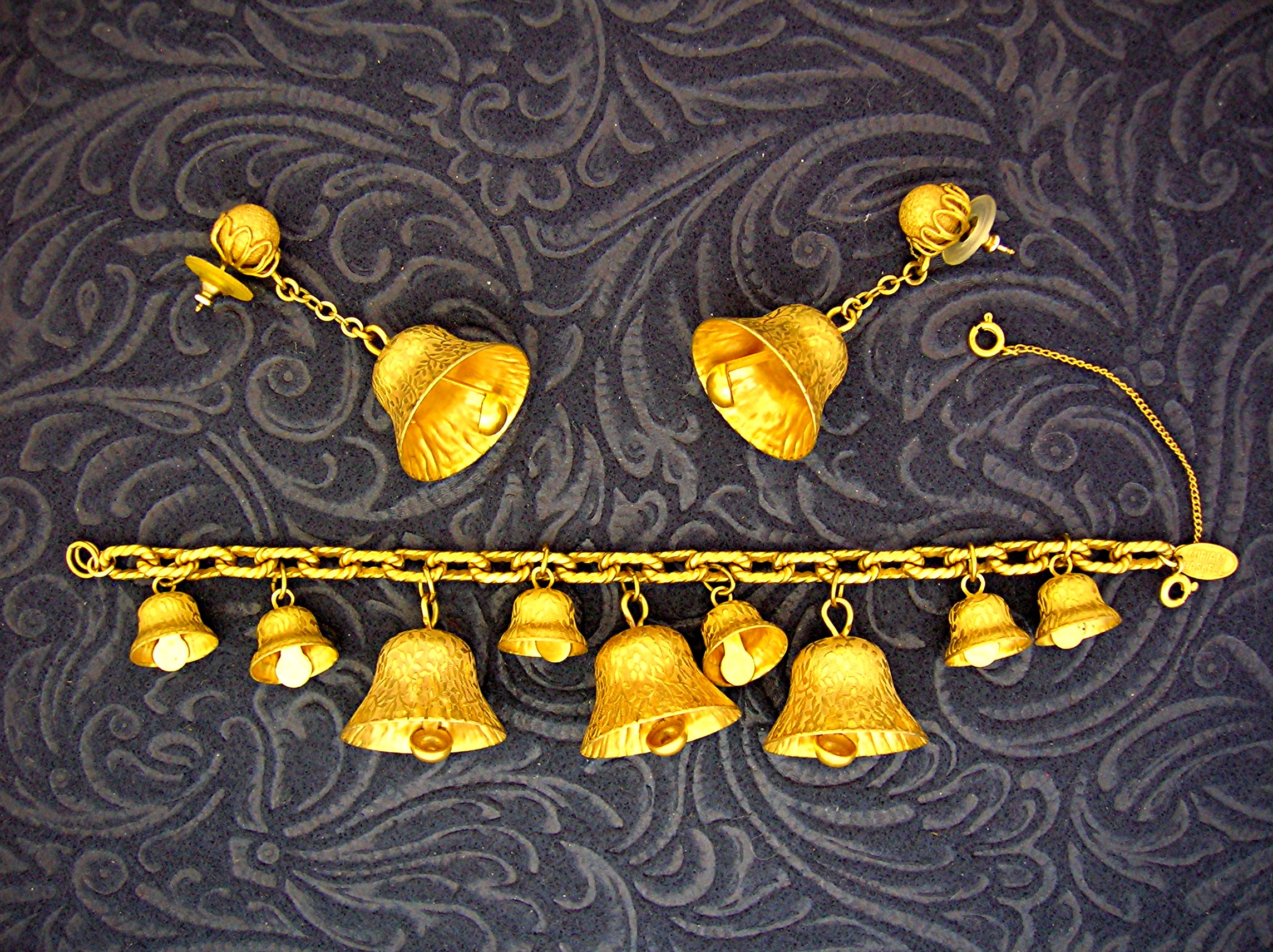 Miriam Haskell Gold Bells Bracelet and Earrings.