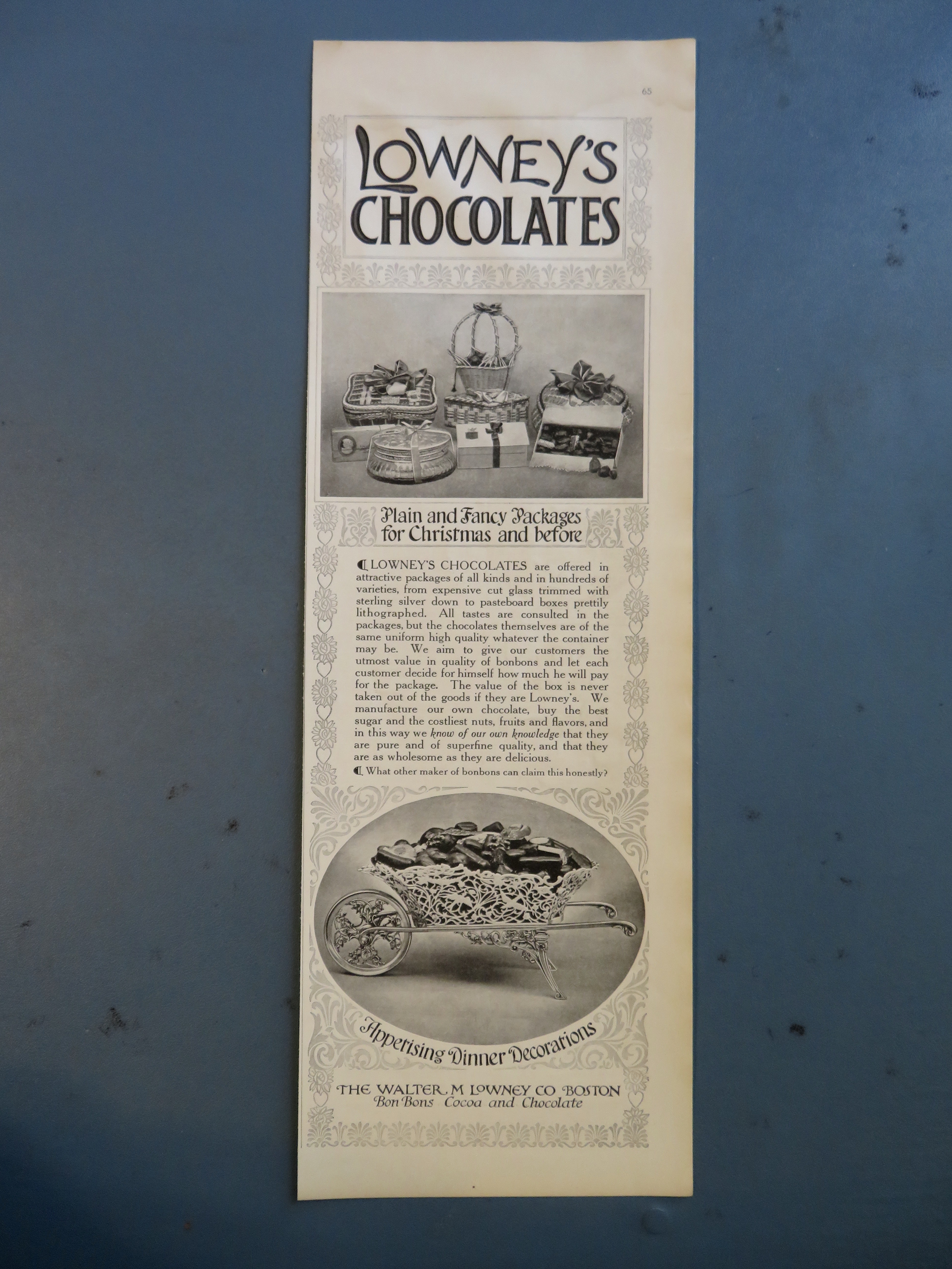 1908 Lowney's Chocolates with Dinner Decorations