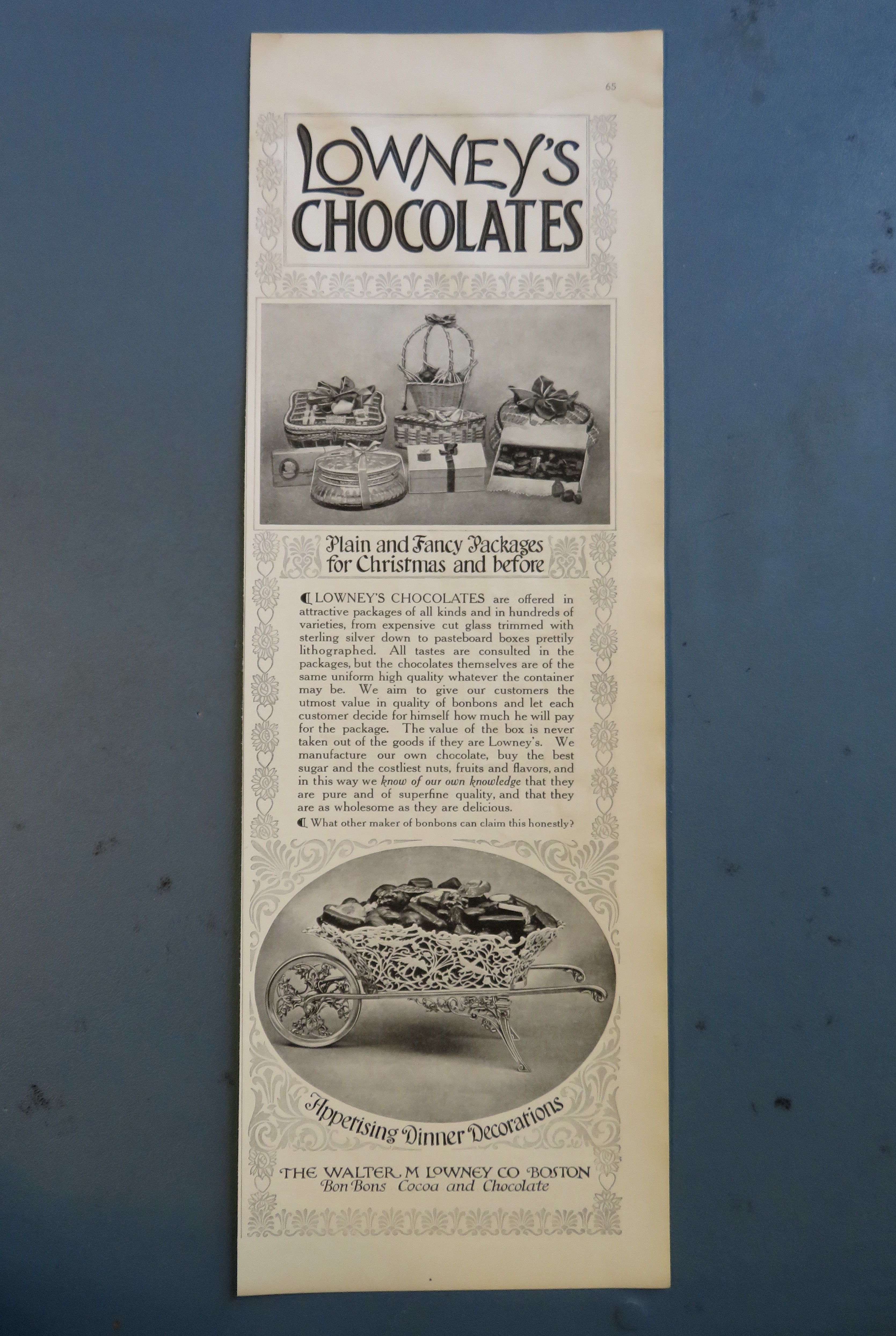 1908 Lowney's Chocolates with Dinner Decorations
