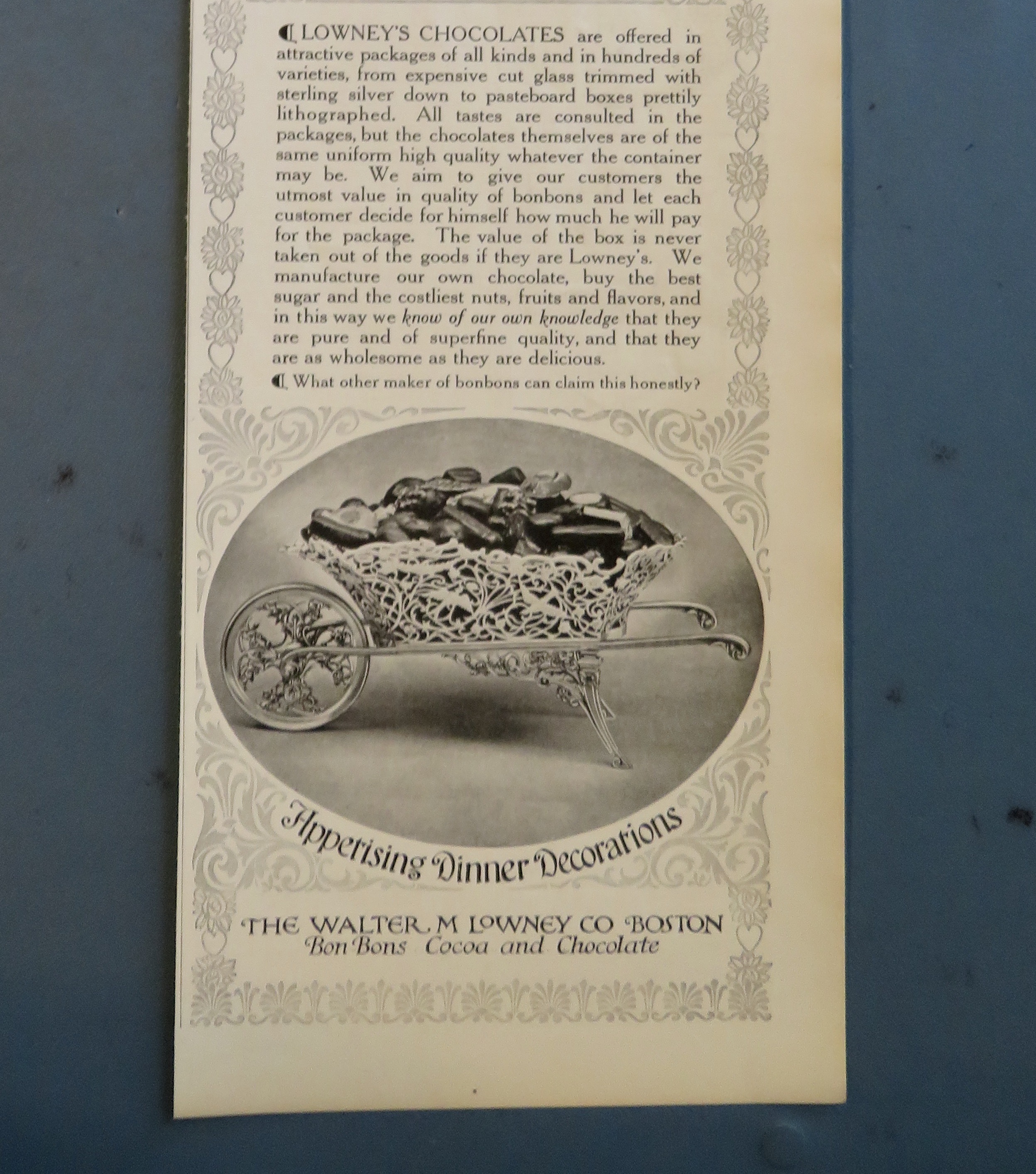 1908 Lowney's Chocolates with Dinner Decorations