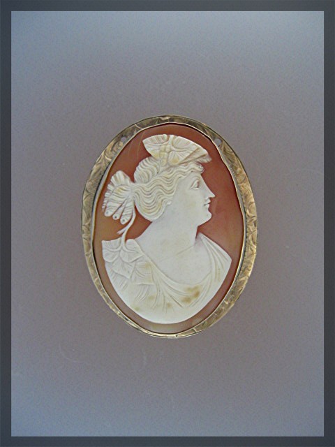 14K Gold Shell Cameo Brooch