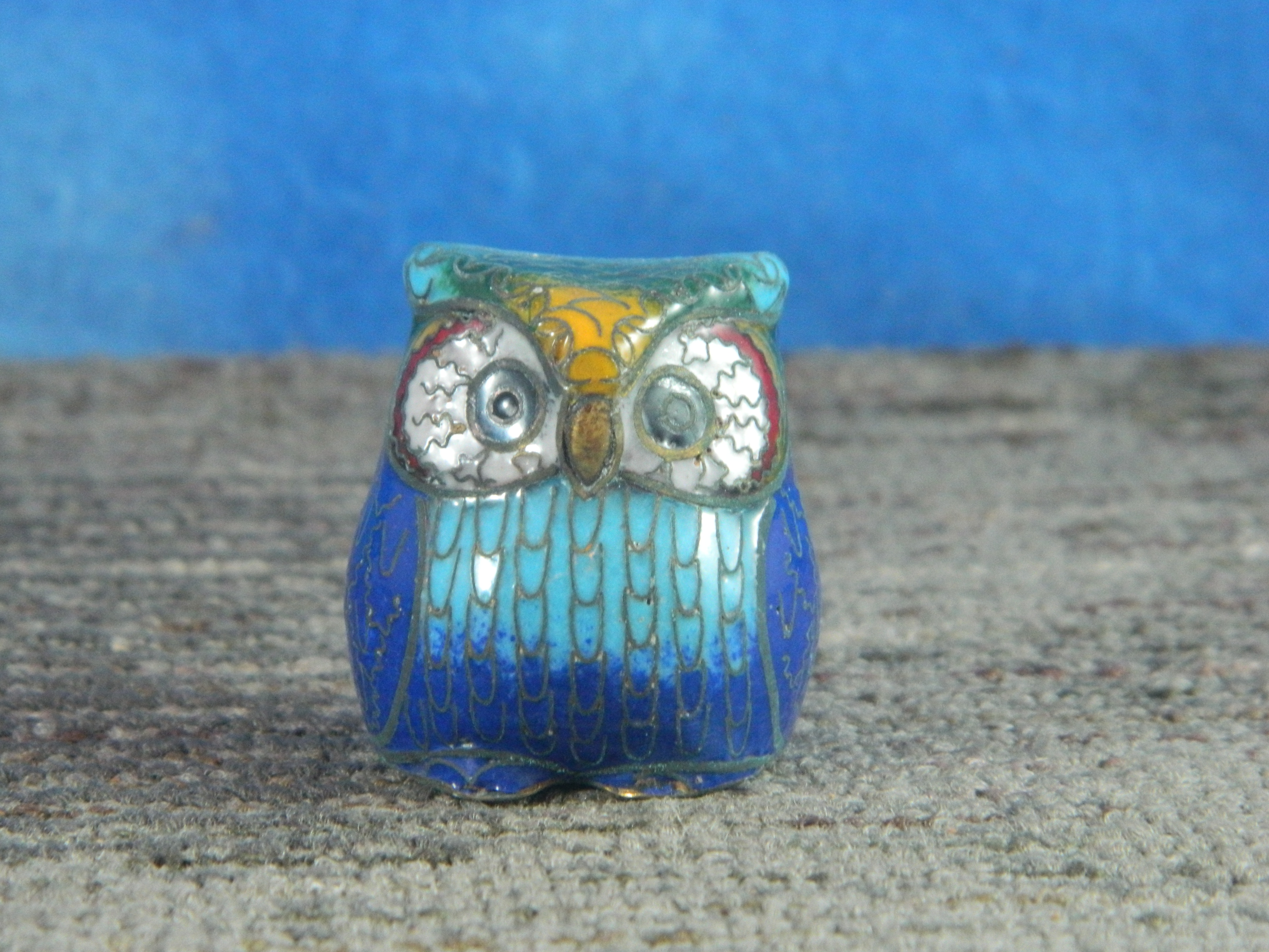 Cloisonné Enameled Brass Miniature Owl