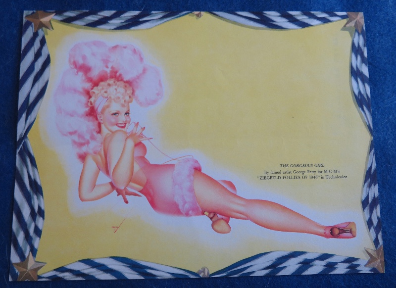 Original 1940's The Gorgeous Girl Wearing Pink Headdress With Pink Outfit By George Petty
