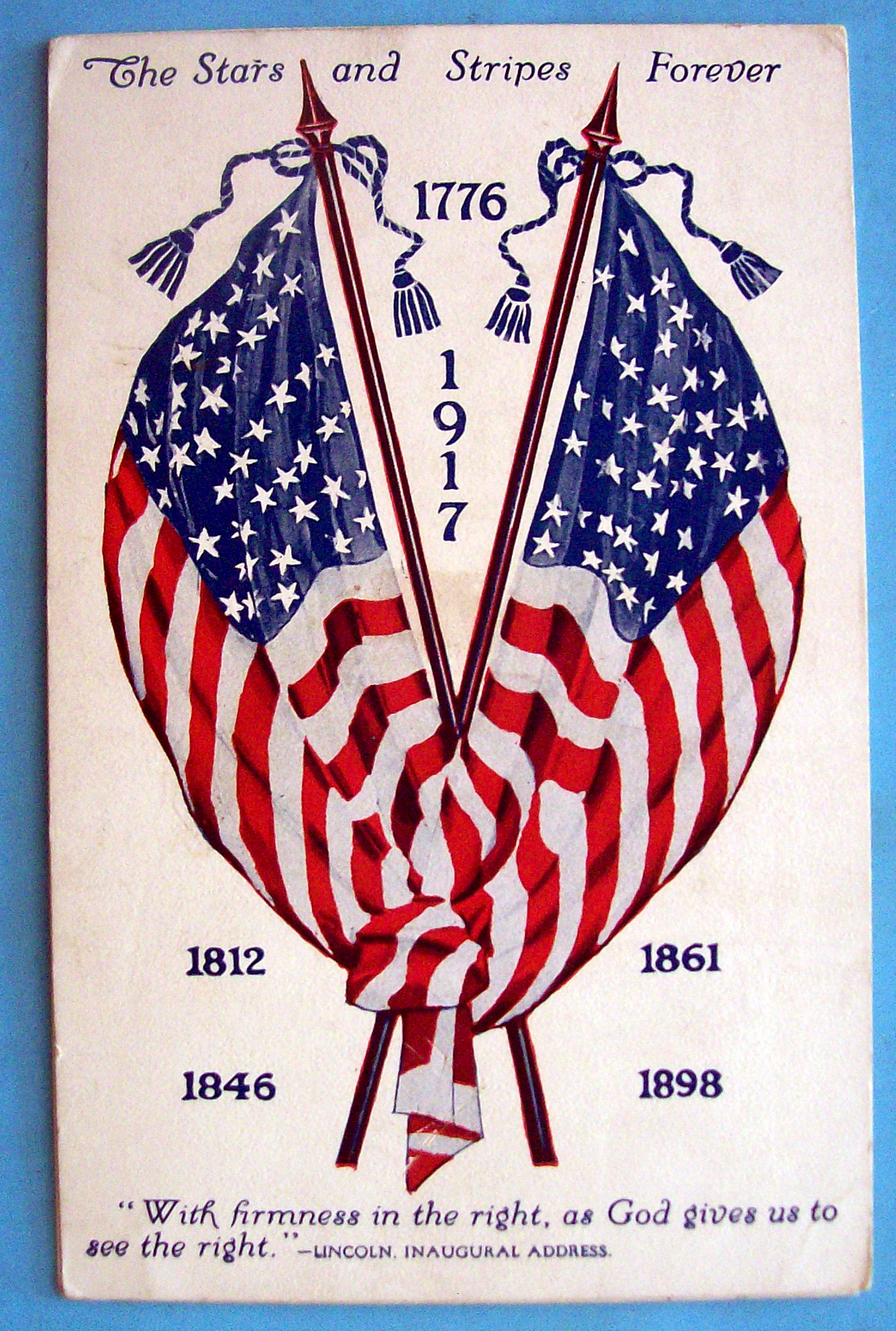 Stars & Stripes Forever Postcard with 2 Flags Crossed
