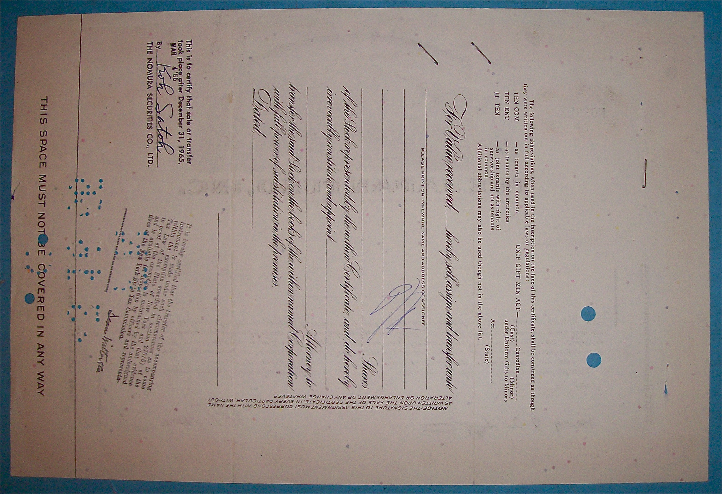 1962 Japan Fund Stock Certificate