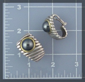 18K Gold Bezel Sterling Silver Hematite Clip Earrings