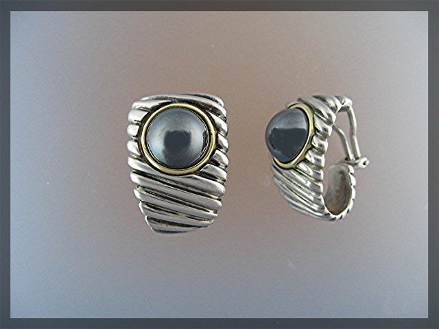18K Gold Bezel Sterling Silver Hematite Clip Earrings