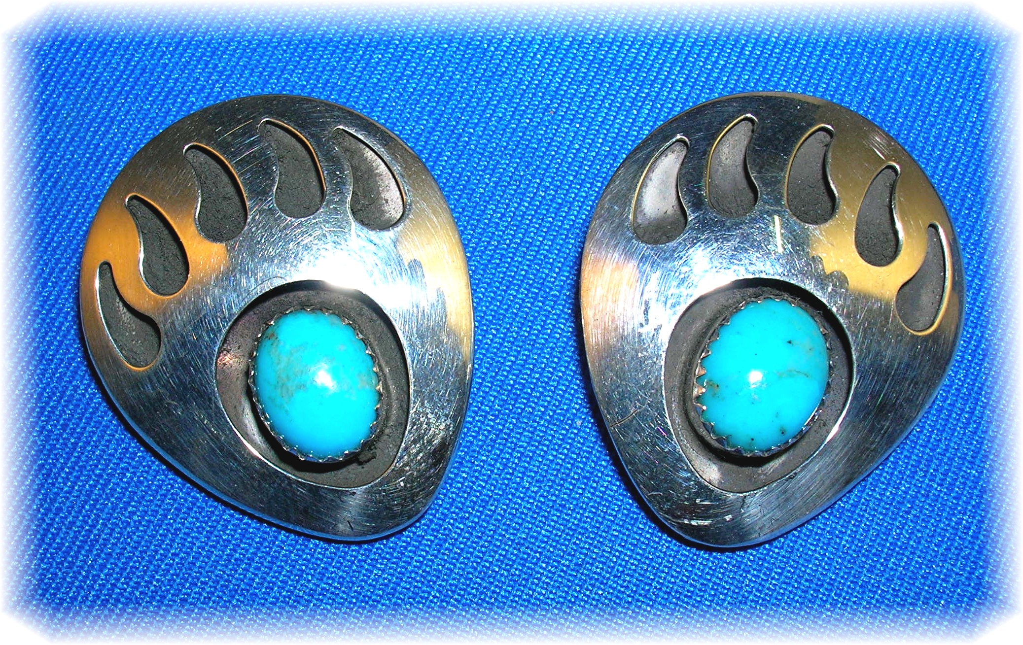 Navajo Turquoise Sterling Silver Signed  SJ  Clip Earri