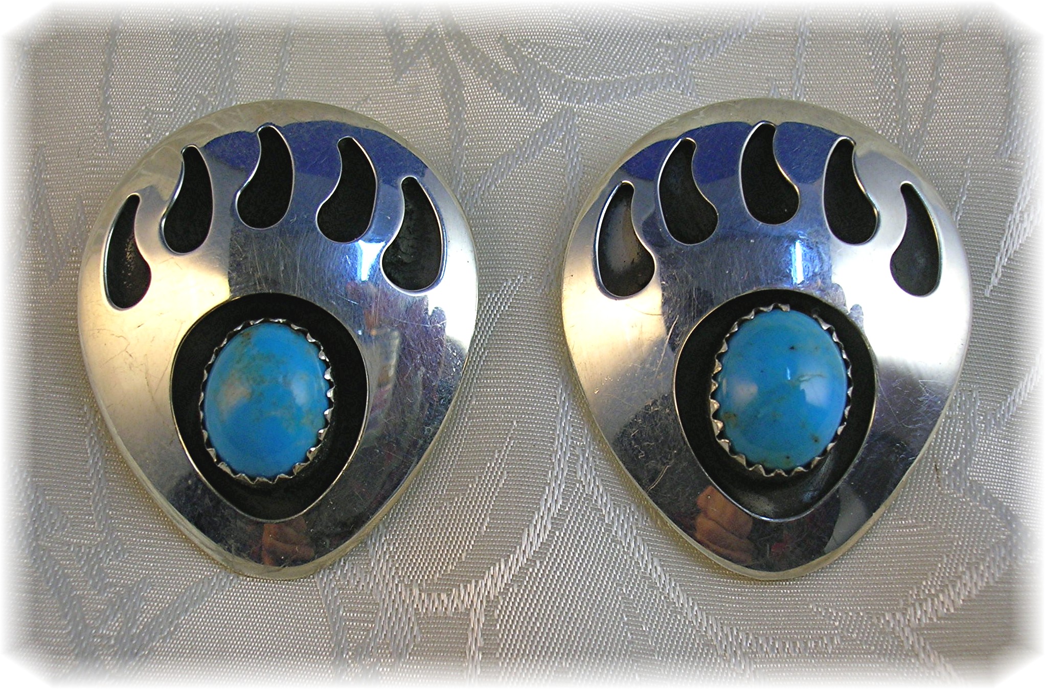 Navajo Turquoise Sterling Silver Signed  SJ  Clip Earri