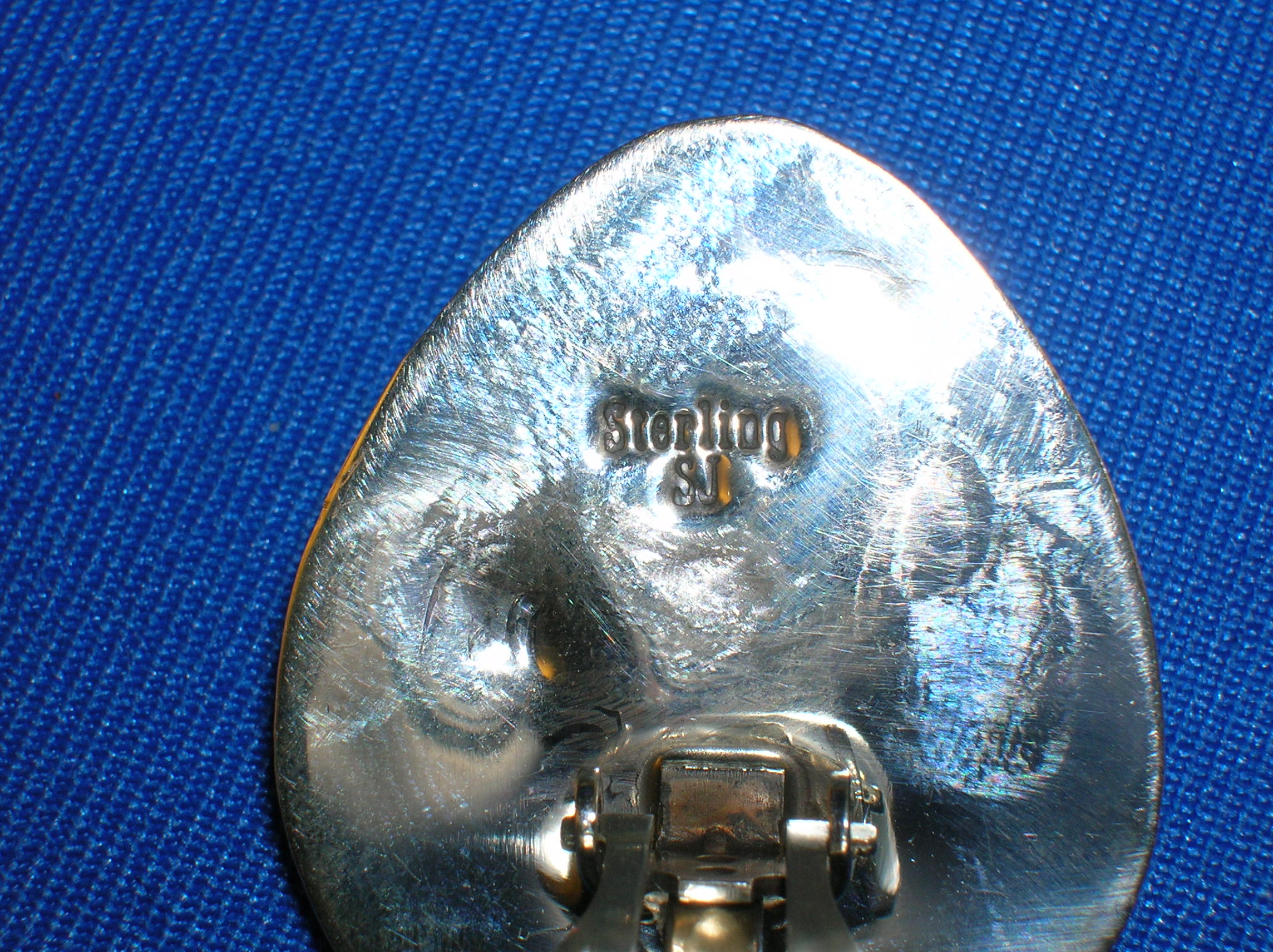 Navajo Turquoise Sterling Silver Signed  SJ  Clip Earri