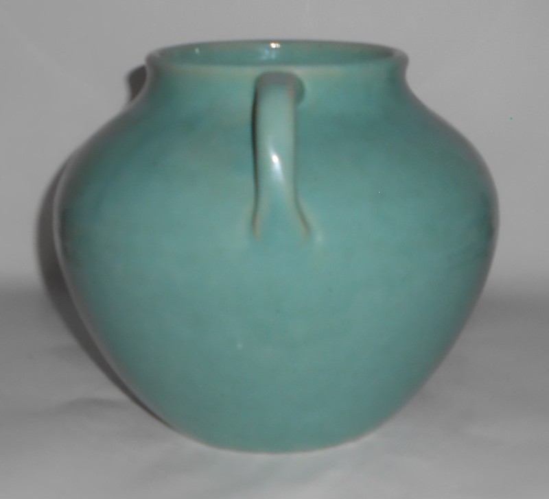 VINTAGE Zanesville Stoneware Art Pottery #B-17 Seacrest Green Twin Handle Vase
