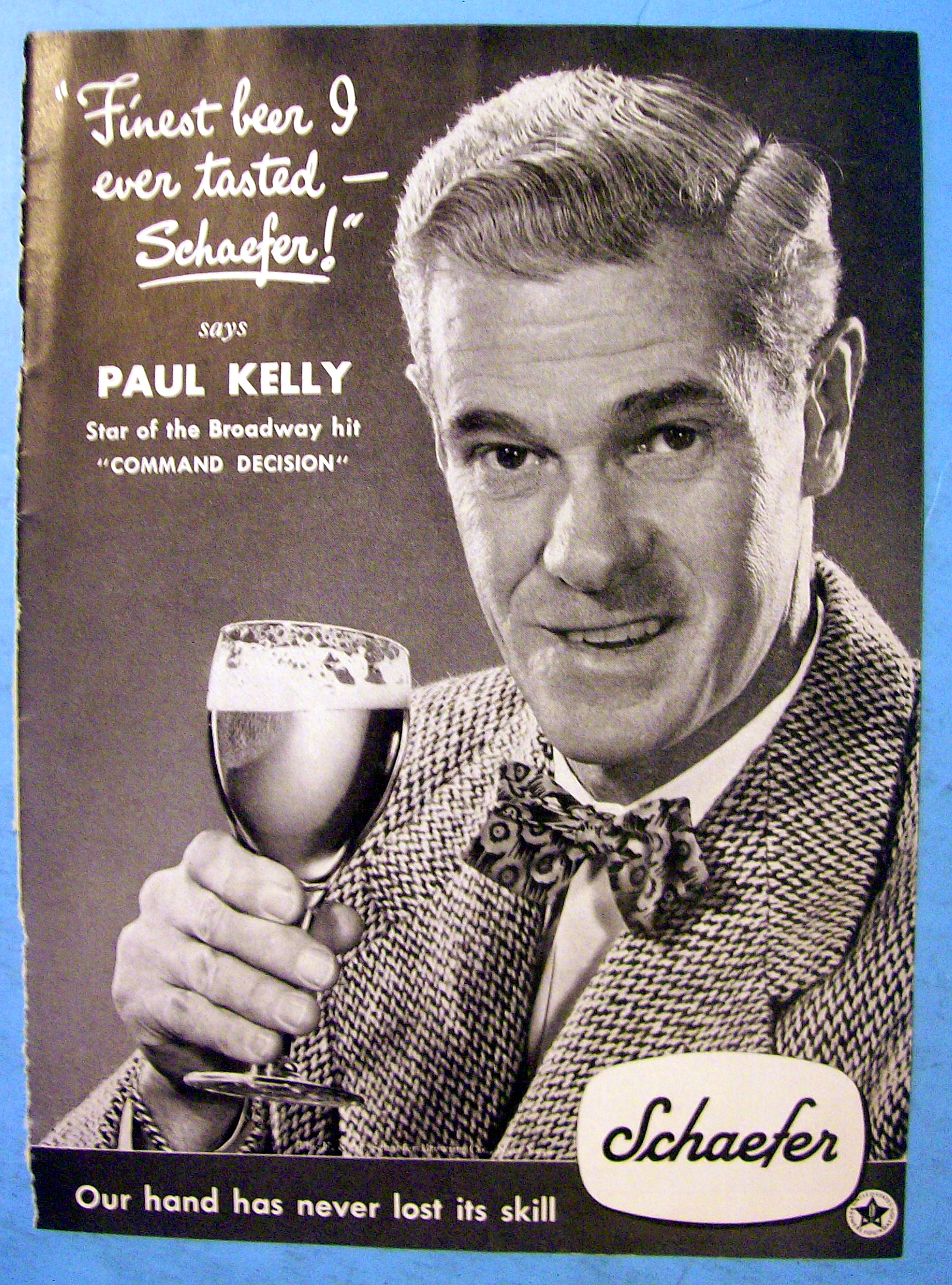 1948 Schaefer Beer with Broadway Star Paul Kelly