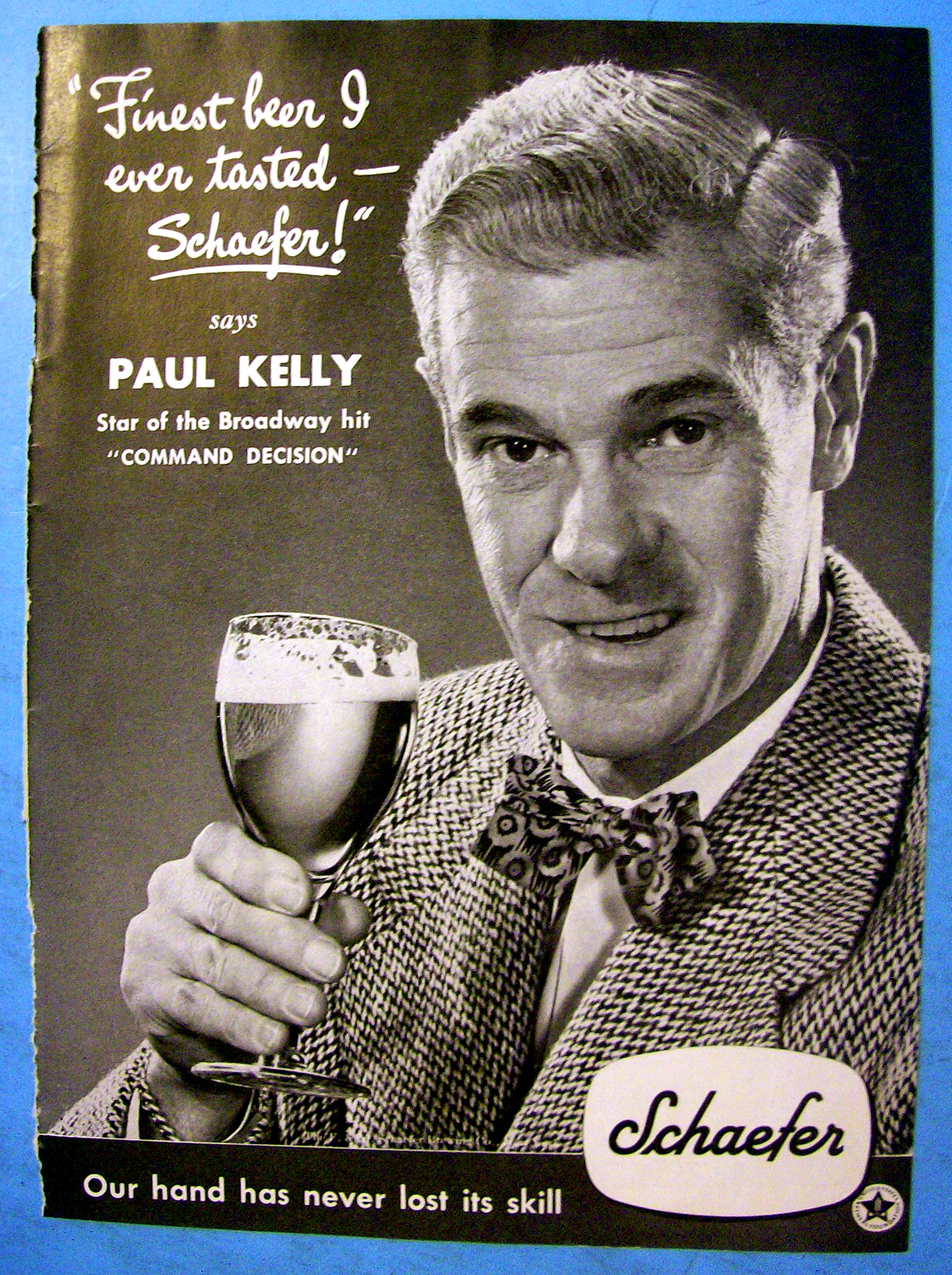 1948 Schaefer Beer with Broadway Star Paul Kelly