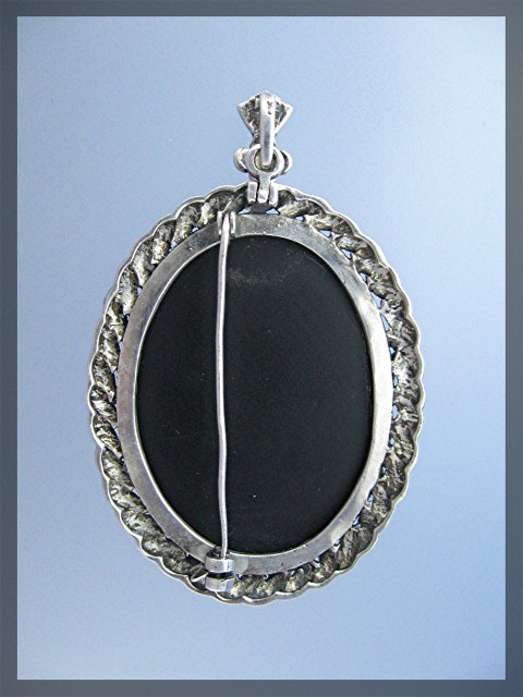 Sterling Silver Marquisite Onyx Antique Brooch Pendant