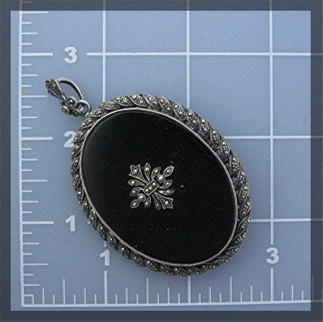 Sterling Silver Marquisite Onyx Antique Brooch Pendant