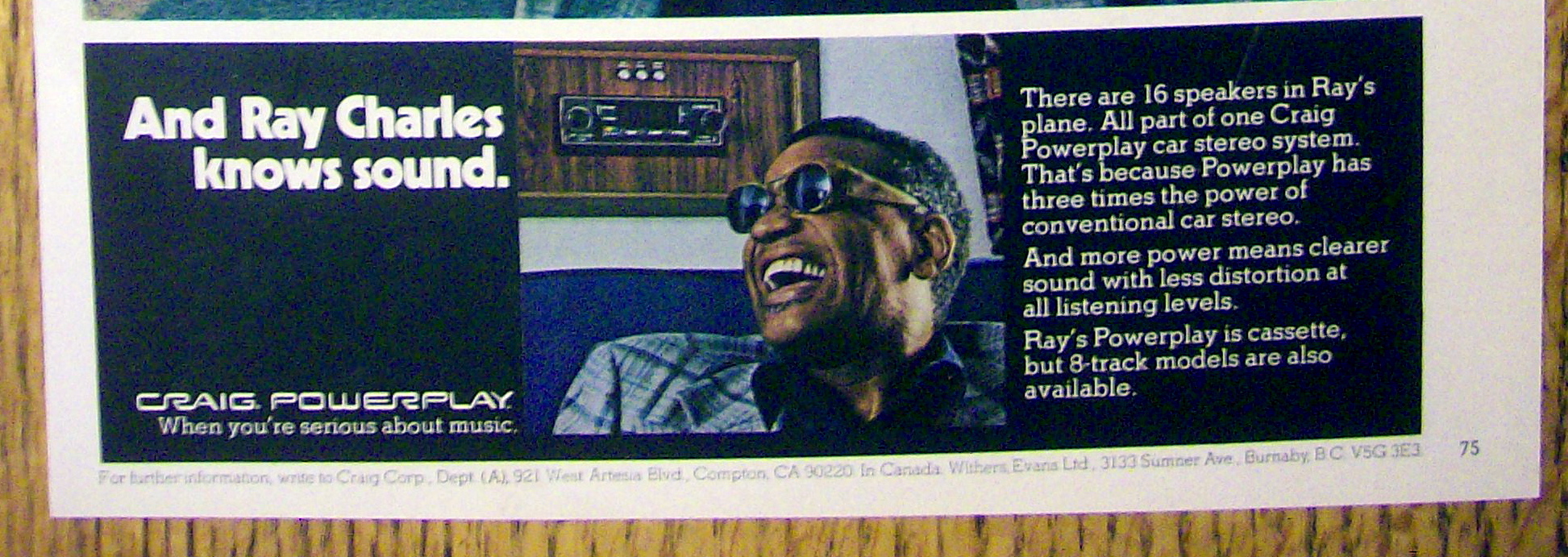 1976 Craig Powerplay Car Stereo with Ray Charles