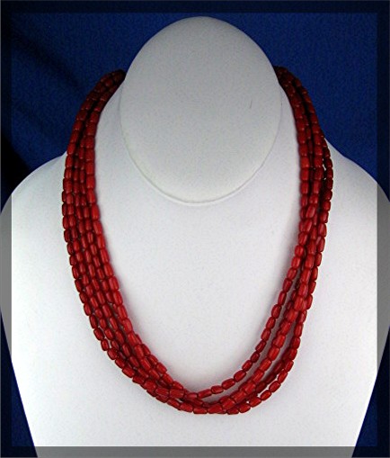 Native American Coral 5 Strand Necklace Sterling Silver