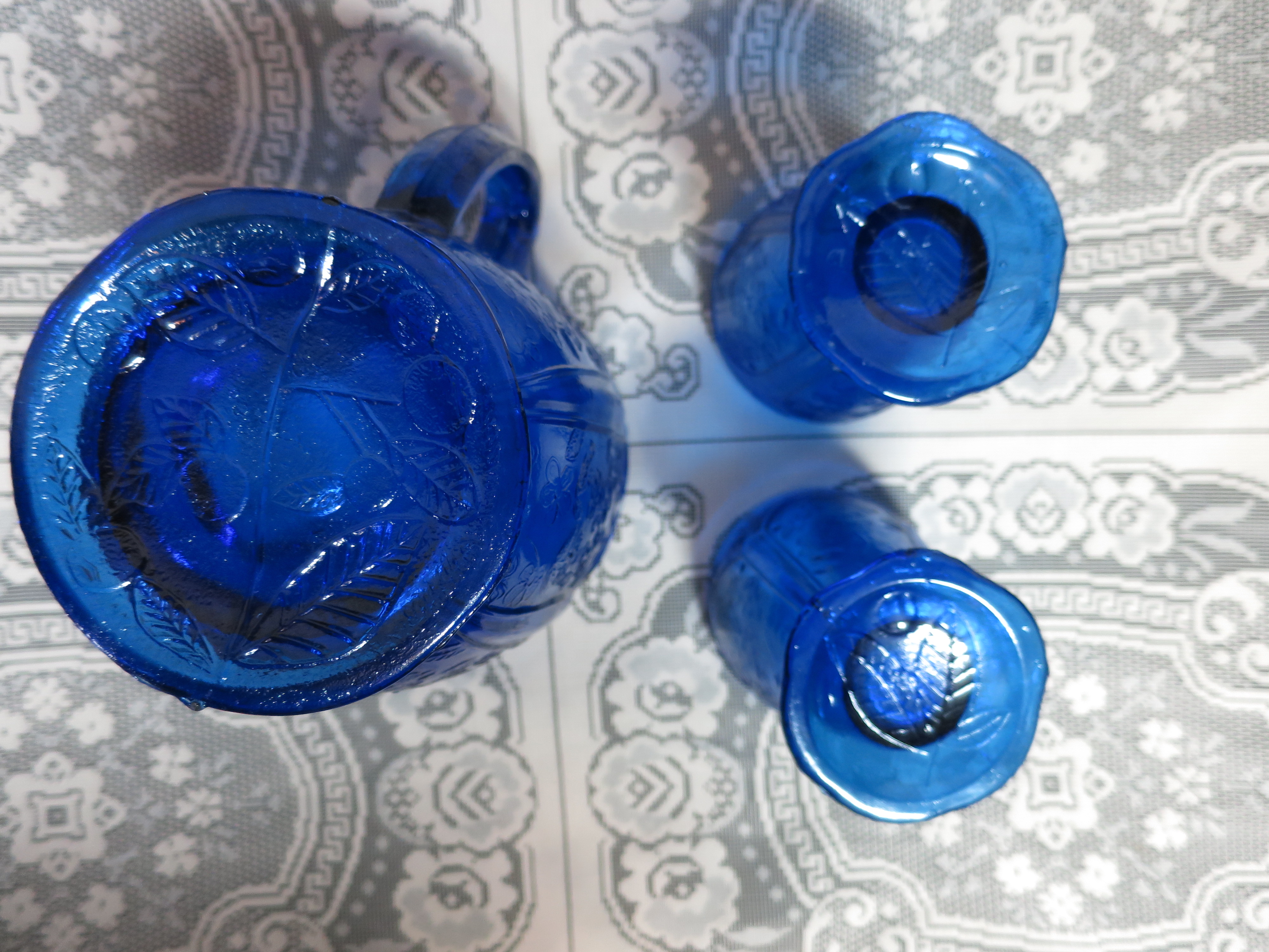 Cobalt Blue Pitcher Tumblers Pressed Glass