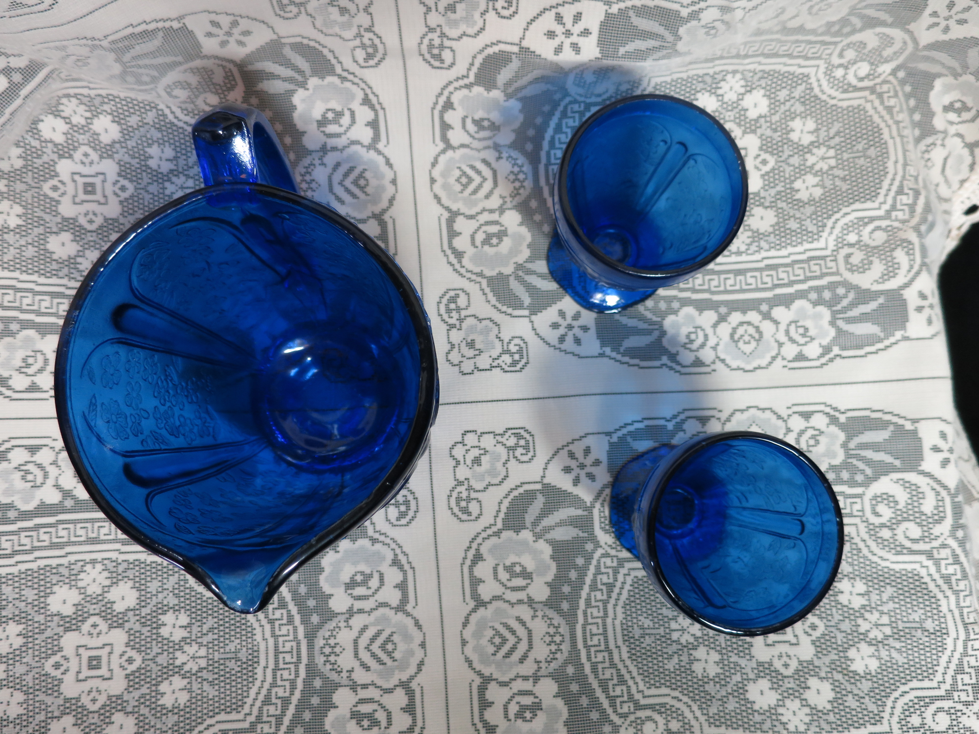 Cobalt Blue Pitcher Tumblers Pressed Glass
