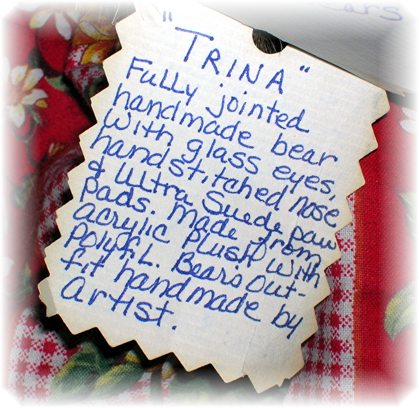 1997 Hand Made Collectibel Teddy By Sharon Stratton